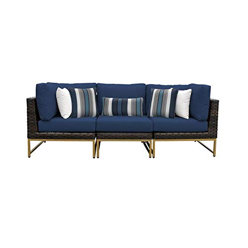 TK Classics Amalfi 3-Piece Wicker Patio Furniture Set in Gold and Navy - Outdoor Dining Set for Garden, Poolside, and Backyard Relaxation