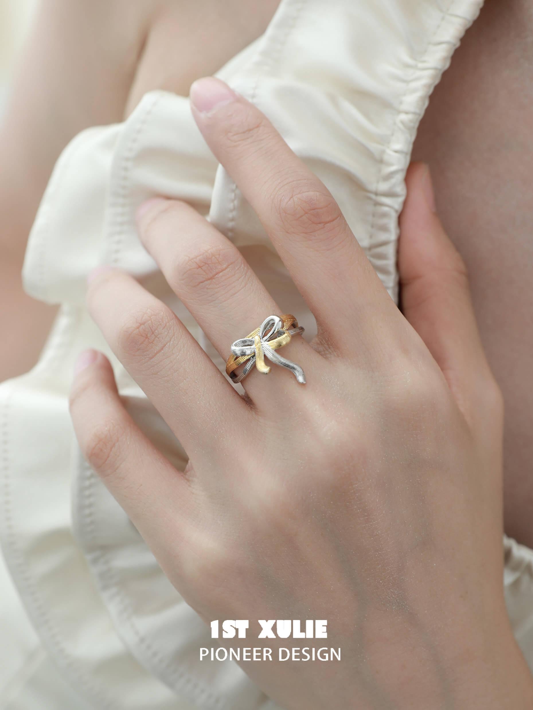 Lucky Cat S925 Sterling Silver Bow Tie Rings - Elegant Jewelry for Women, Gift for Cat Lovers, Perfect for Parties & Special Occasions