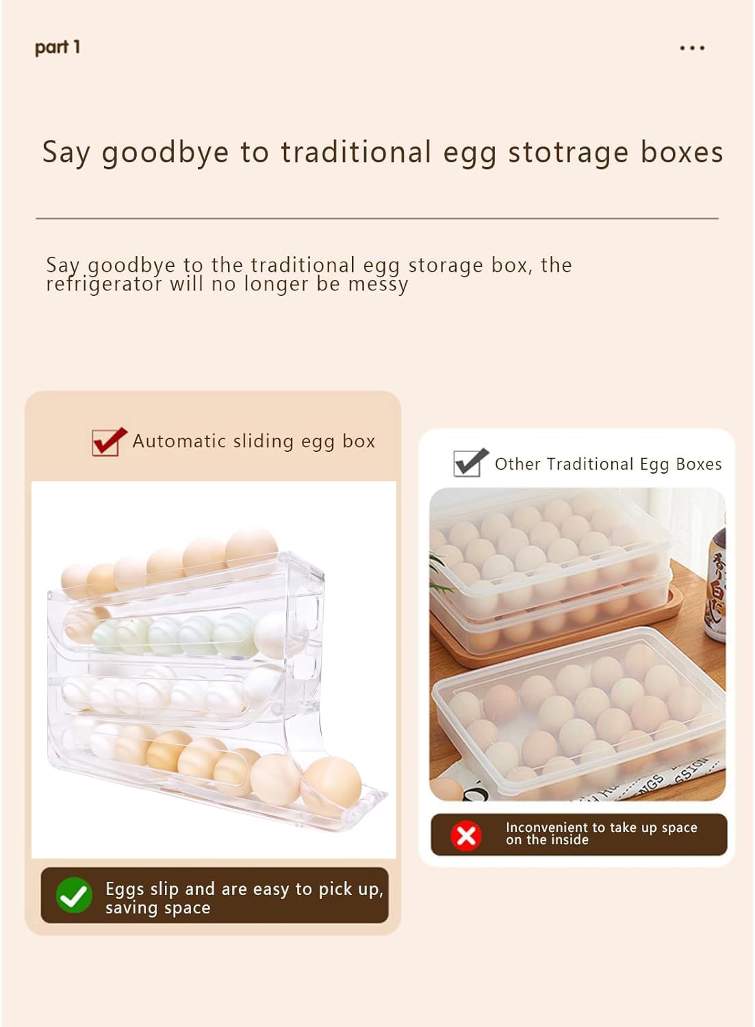 4-Tier Egg Holder for Refrigerator - Space Saving Auto Rolling Egg Dispenser & Organizer Rack - Perfect for Kitchen, Pantry, and Fridge Organization (12-18 Eggs Capacity)