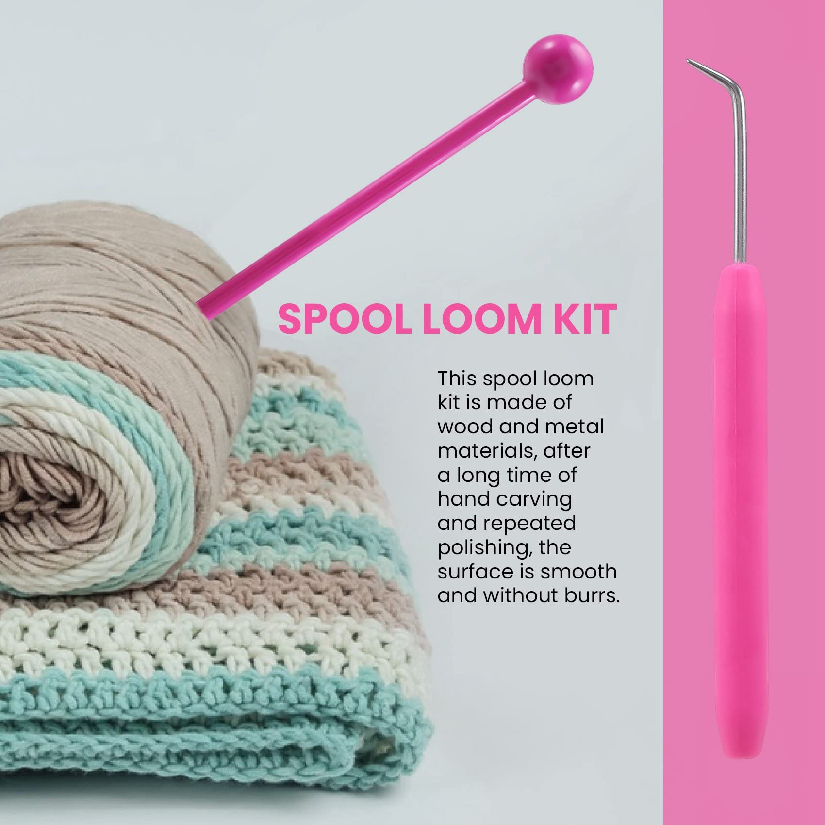 2 Pack French Knitter Tool - Wooden Knitting Set with Spool & Doll Loom for DIY Bracelets, Hats & Scarves | Perfect for Kids Crafts & Beginners Knitting Projects