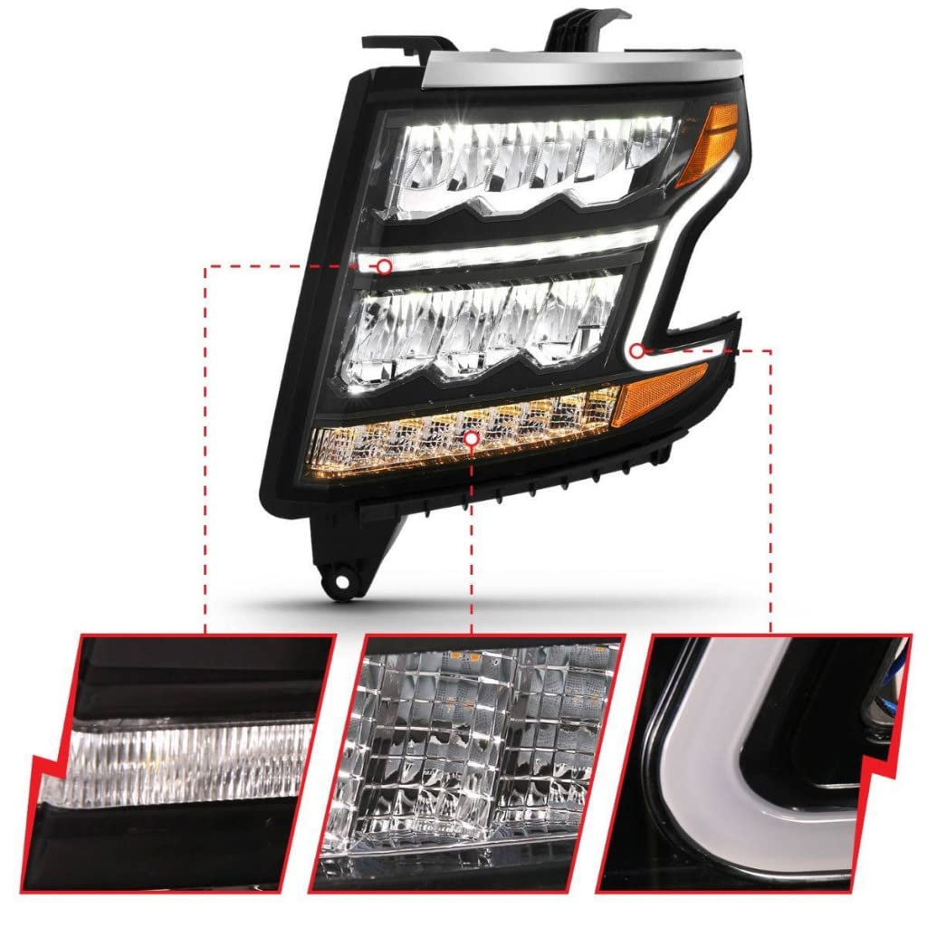 ANZO LED Light Bar Style Black Headlights for 2015-2020 Chevy Suburban | 111478 | Upgrade Your Truck's Lighting for Off-Road & Night Driving