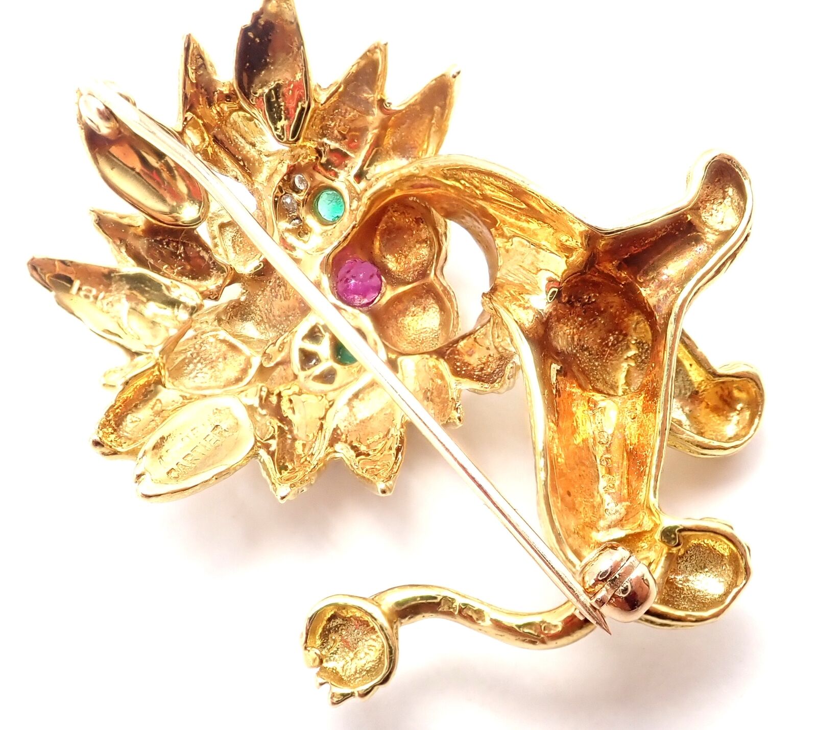 Authentic Cartier Whimsical Dragon Lion 18k Yellow Gold Diamond Ruby Brooch Pin - Luxury Vintage Jewelry for Collectors & Special Occasions