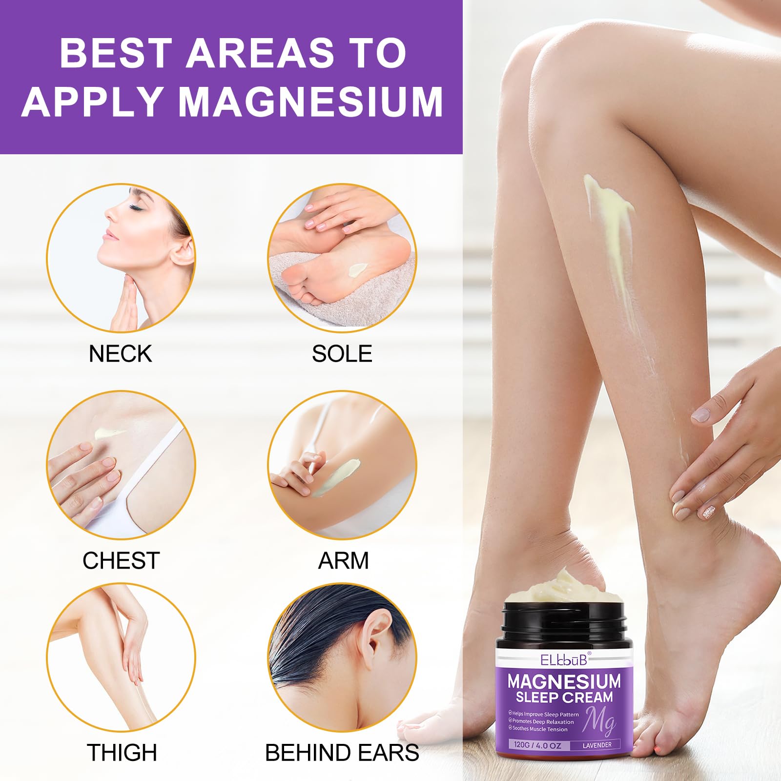 Natural Magnesium Cream for Sleep & Relaxation - Enriched with Almond Oil, Lavender & Vitamin E - Fast Absorbing Magnesium Lotion for Skin Nourishment & Muscle Recovery - Perfect for Nighttime Use, Stress Relief & Post-Workout Recovery