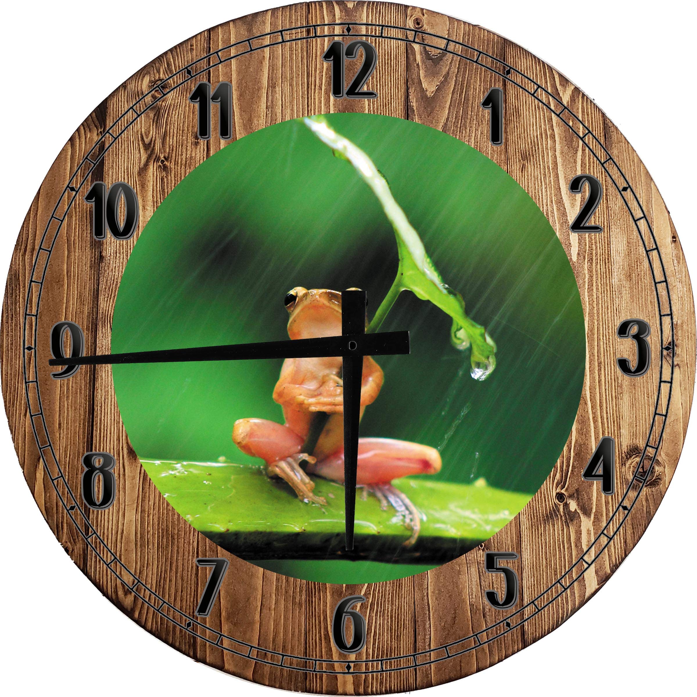24 Inch Jungle Rain Forest Frog Wall Art Clock - Tiny Tree Frog Under Leaf Umbrella Design, Battery Operated, Perfect for Living Room, Bedroom, or Office Decor