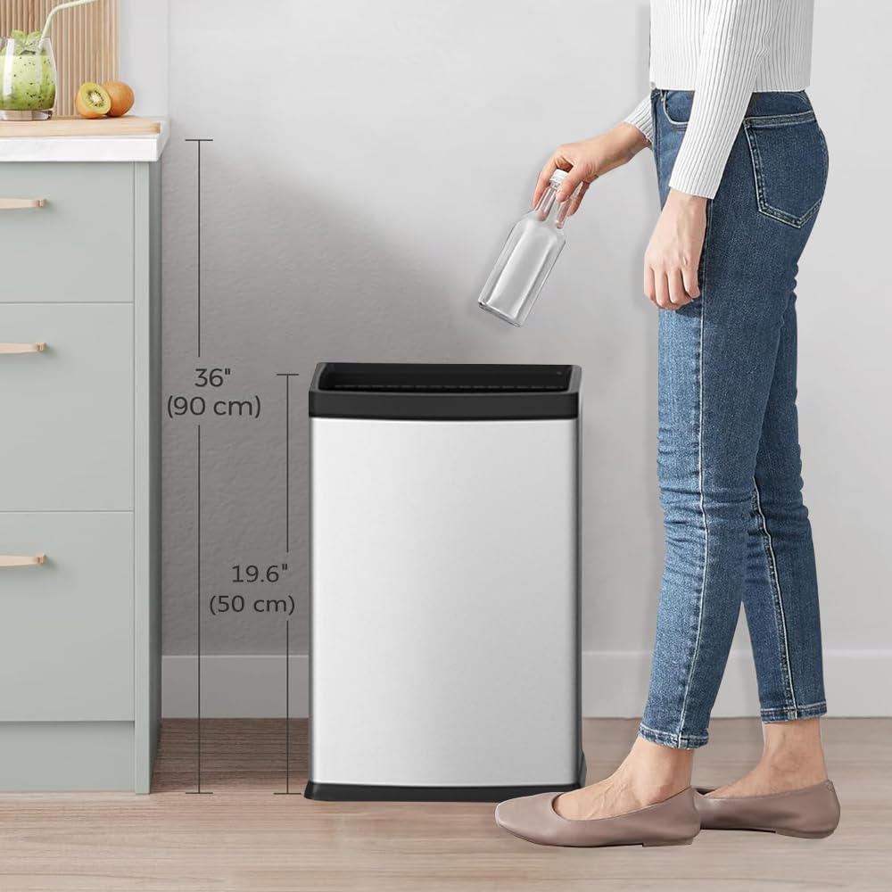 25L/6 Gallon Stainless Steel Square Trash Can - Large Kitchen & Office Commercial Garbage Bin (Silver, 11.8