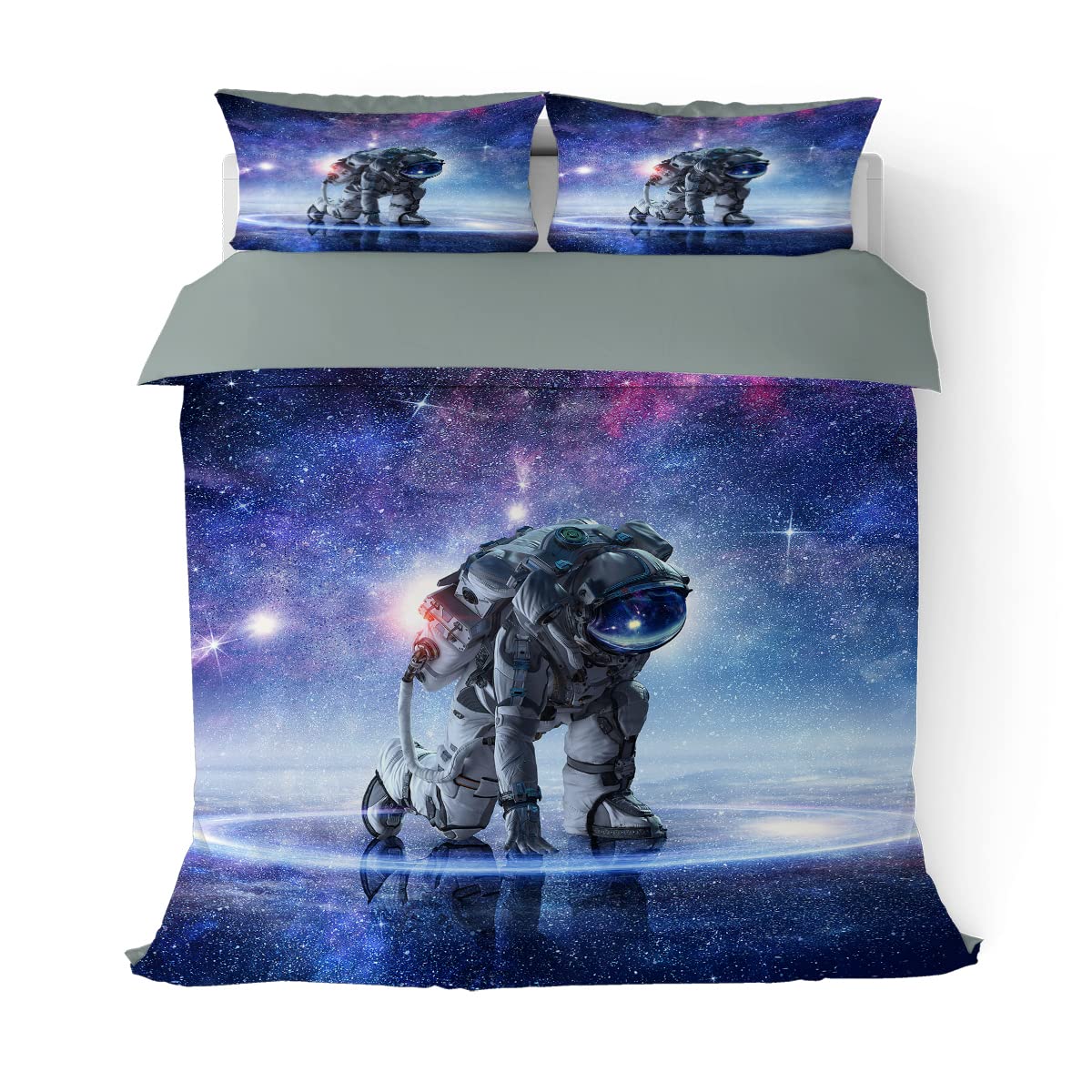 Space Astronaut Landing Meditation Duvet Cover Set Twin Size - Galaxy Planet Bedding 3pc Soft Microfiber Quilt Cover for Kids Boys Teens Room Decor with 2 Pillowcases | Perfect for Space-Themed Bedrooms, Kids' Rooms & Teen Dorm Decor