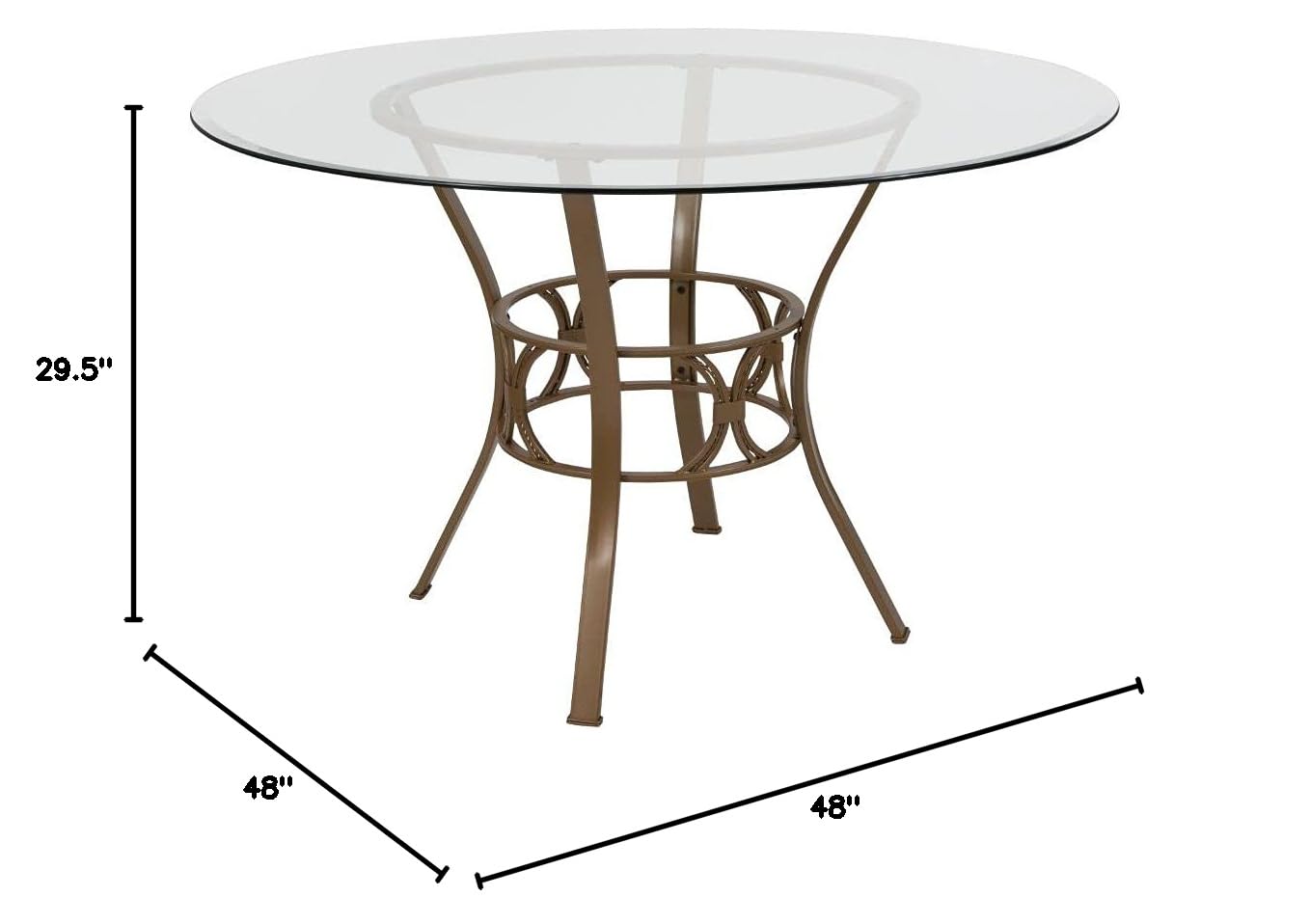 Flash Furniture Carlisle 48-inch Round Glass Dining Table with Metal Frame in Clear/Matte Gold - Modern Kitchen & Dining Room Decor for Small Spaces