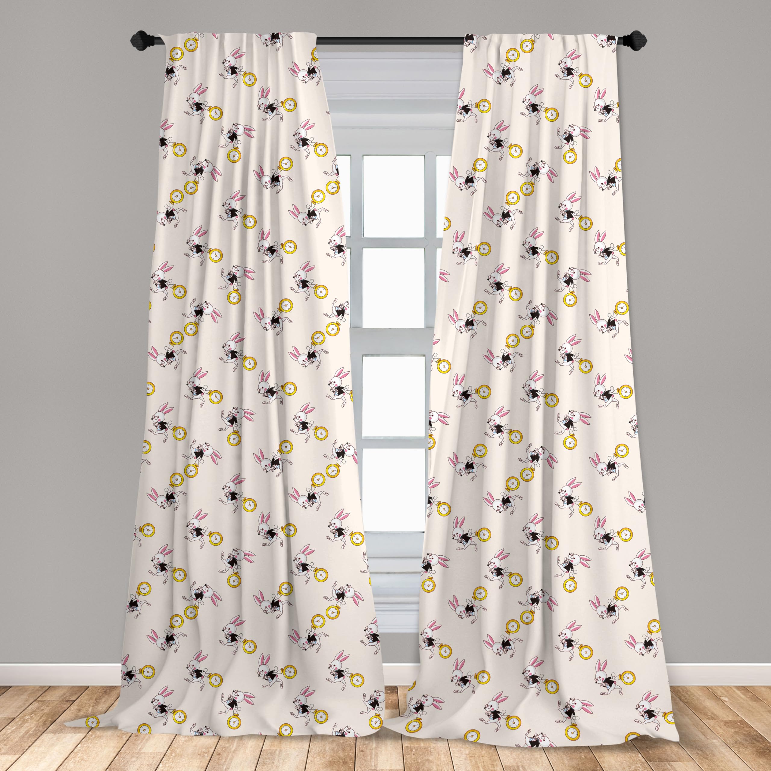 Alice in Wonderland Window Curtains - White Rabbit Fantasy Design with Alice Theme | Lightweight 2-Panel Set with Rod Pocket (28