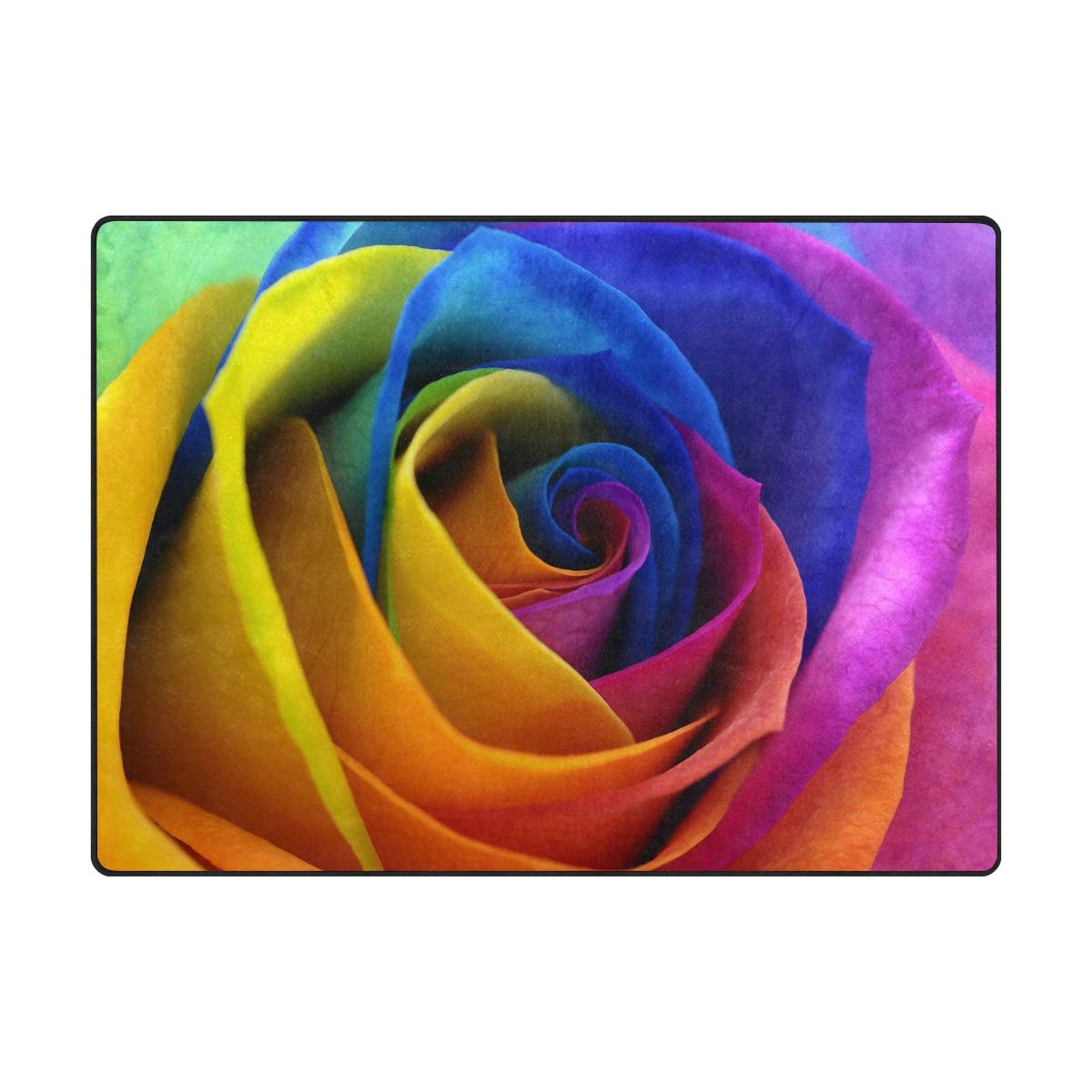 ALAZA Happy Rose Flower Rainbow Area Rug 7' x 5' - Soft Non-Slip Living Room & Bedroom Carpet - Perfect for Boho Decor, Nursery, Dorm Room & Home Office