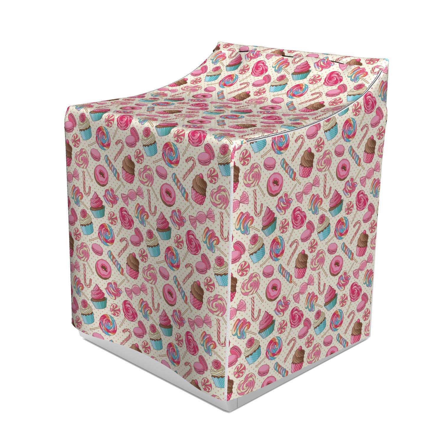 Ambesonne Candy Cane Washing Machine Cover - Fun Polka Dot Pattern with Lollipop, Macaroon, Cupcake & Donut Designs - 29