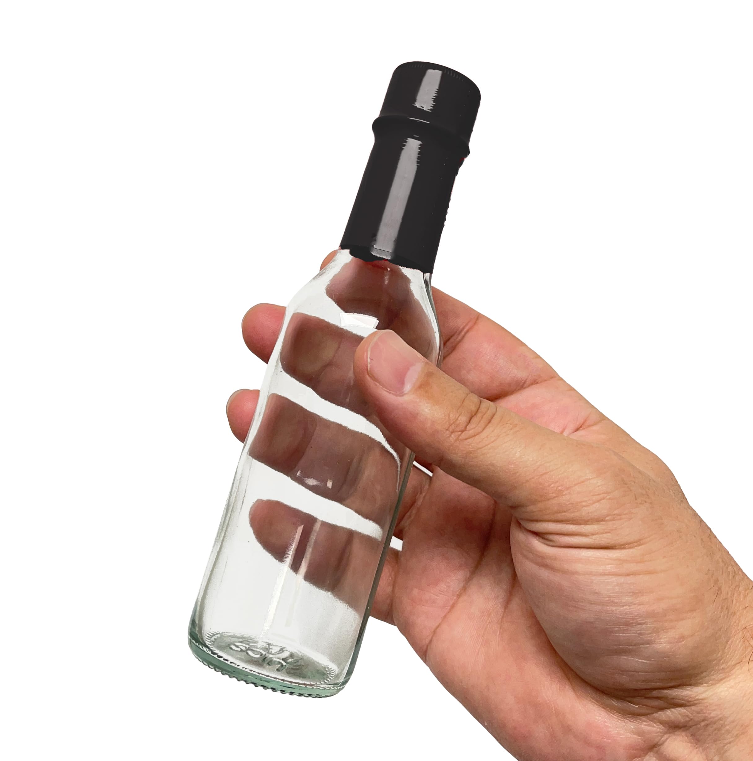 5 Oz Hot Sauce Bottles with Black Caps & Shrink Bands - Pack of 12 | Premium Glass Containers for Homemade Hot Sauce, BBQ Sauce & Salad Dressing | Perfect for Restaurants, Catering & Home Kitchens