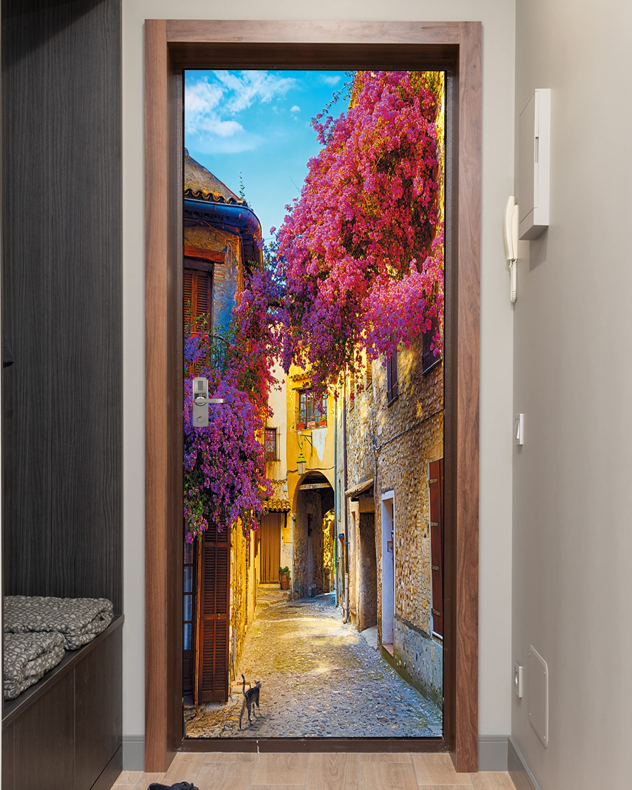 FLFK Peel and Stick Door Mural - Retro Street Art Self-Adhesive Wallpaper for Home Decor, Removable Door Sticker 30.3