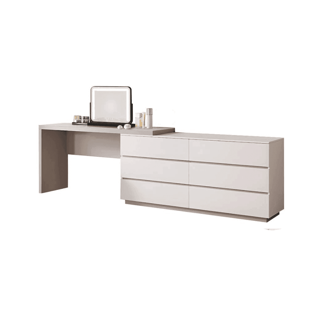 Lazarus Glossy Sintered Stone Extendable Dressing Table - Modern Vanity Desk with Mirror for Bedroom, Bathroom & Makeup Area - Perfect for Home Decor & Beauty Routine