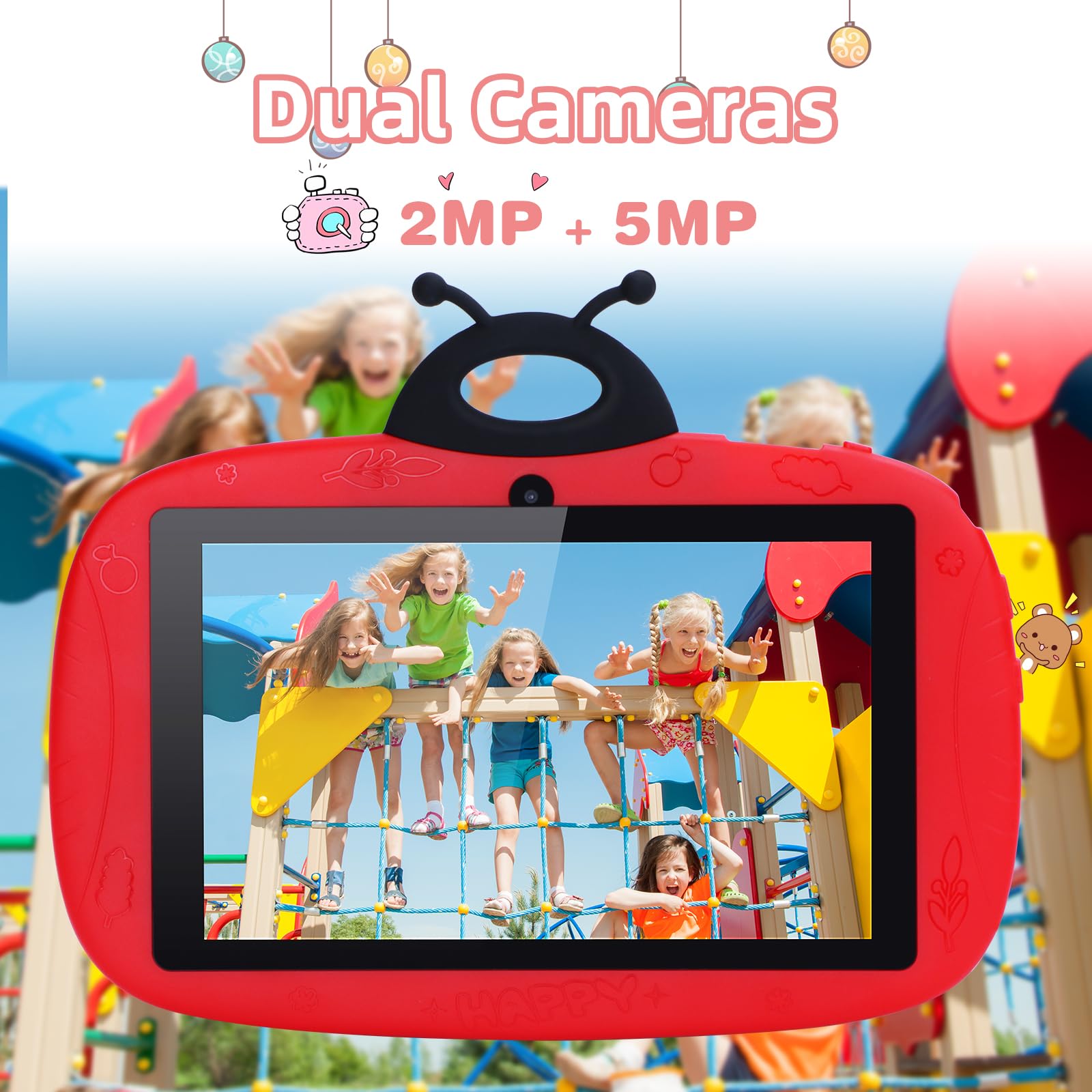 C idea CM77 7 Inch Kids Tablet - Educational Android Tablet with Parental Controls, Shockproof Case & Preloaded Learning Apps - Perfect for Homeschooling, Travel & Early Childhood Development (Red)
