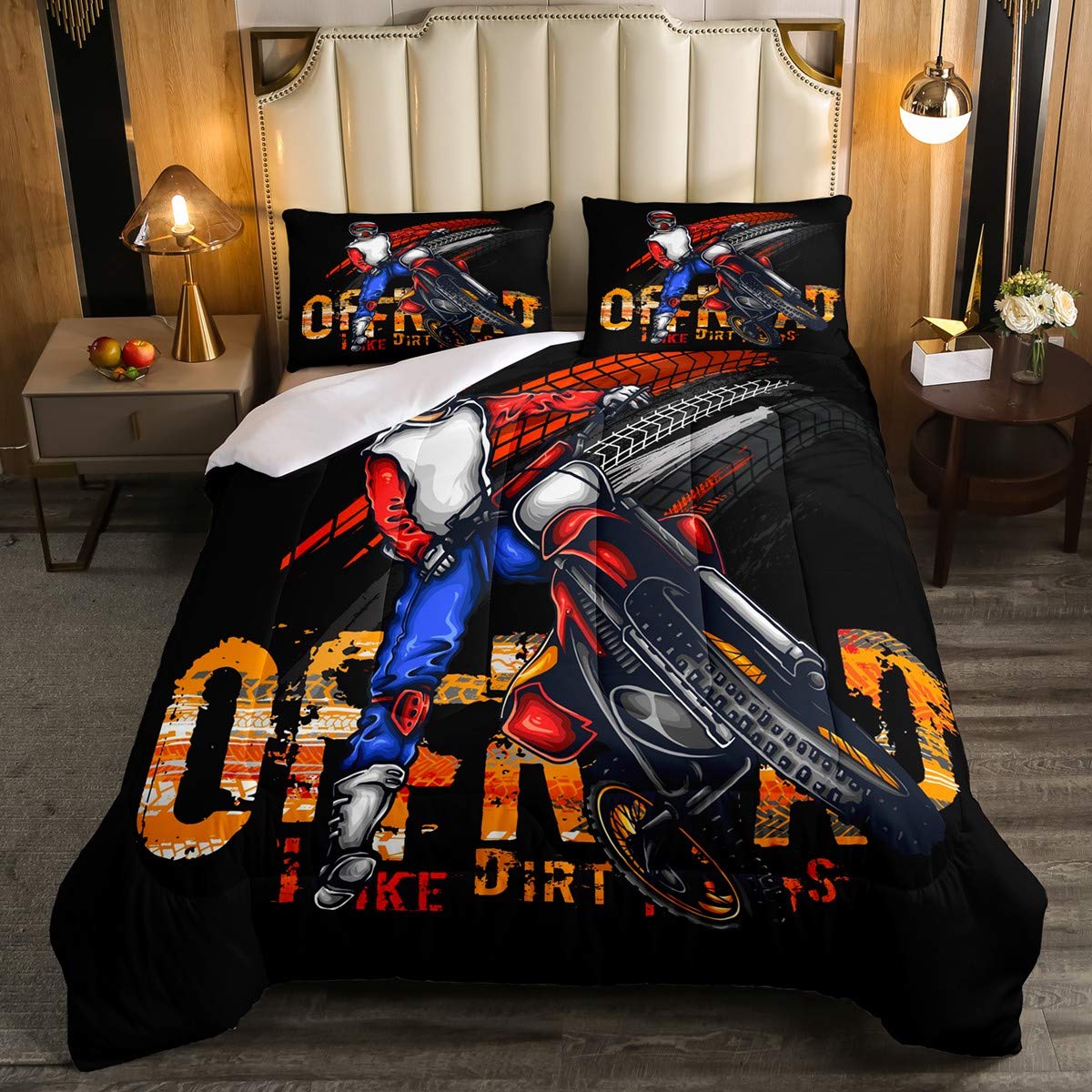 Feelyou Motocross Rider Comforter Set - Extreme Sports Motorcycle Bedding for Boys, Girls & Teens - Queen Size Dirt Bike Duvet Cover - Perfect for Bedroom Decor, Kids Room & Motorbike Themed Spaces