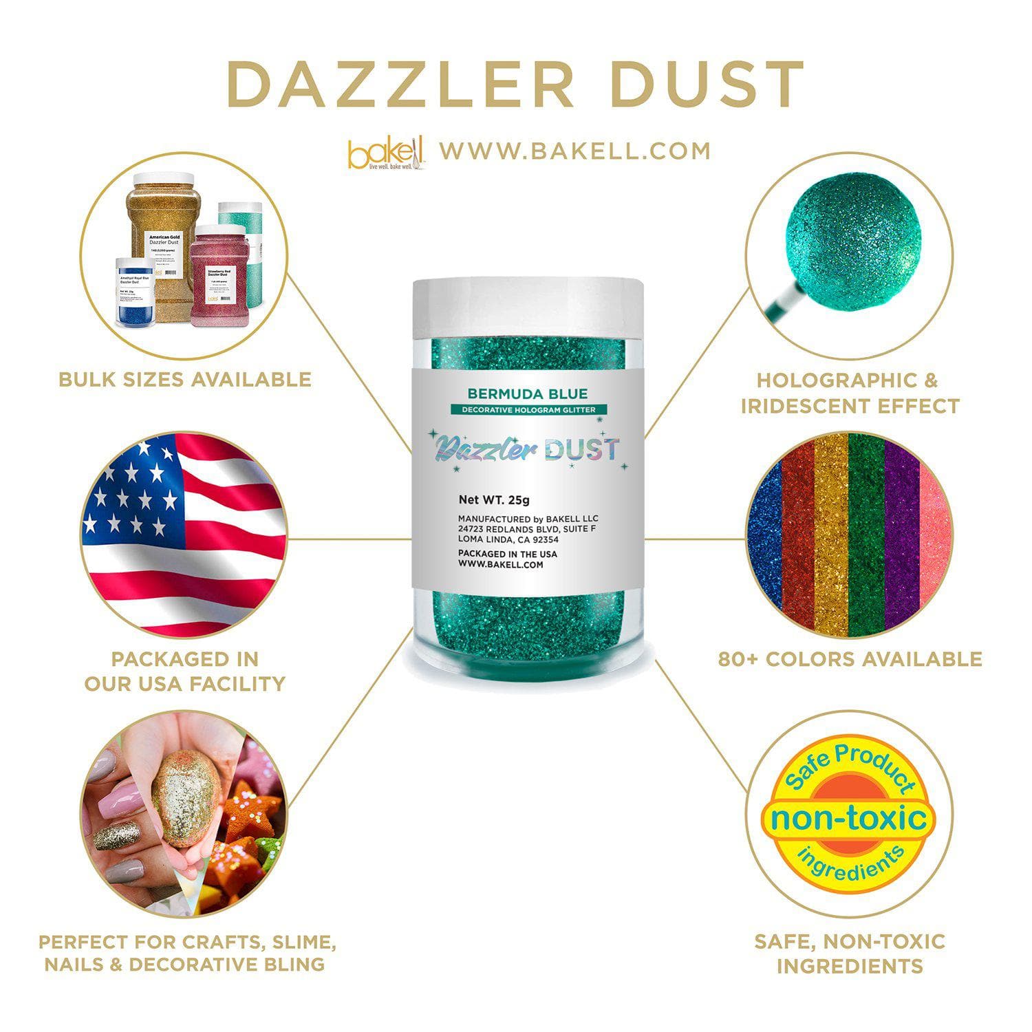 Premium Bermuda Blue Dazzler Dust® Glitter - Bulk Size for Crafts, DIY Projects & Nail Art | High-Quality Cosmetic Grade Glitter for Body, Face & Hair Decoration