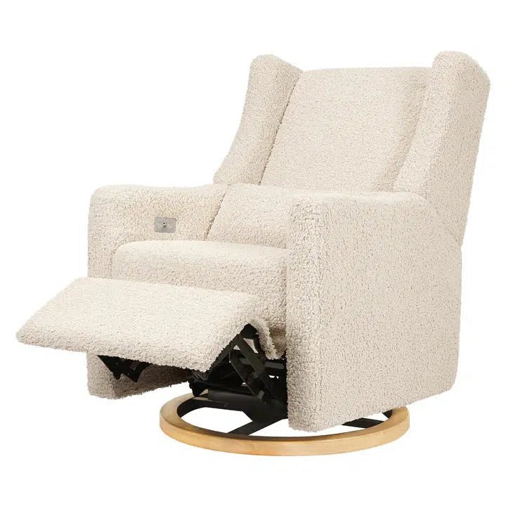 Babyletto Kiwi Electronic Glider Recliner Chair - Luxe Almond Teddy Loop Fabric with Light Wood Base - Nursery Gliding Rocker for Breastfeeding & Baby Comfort