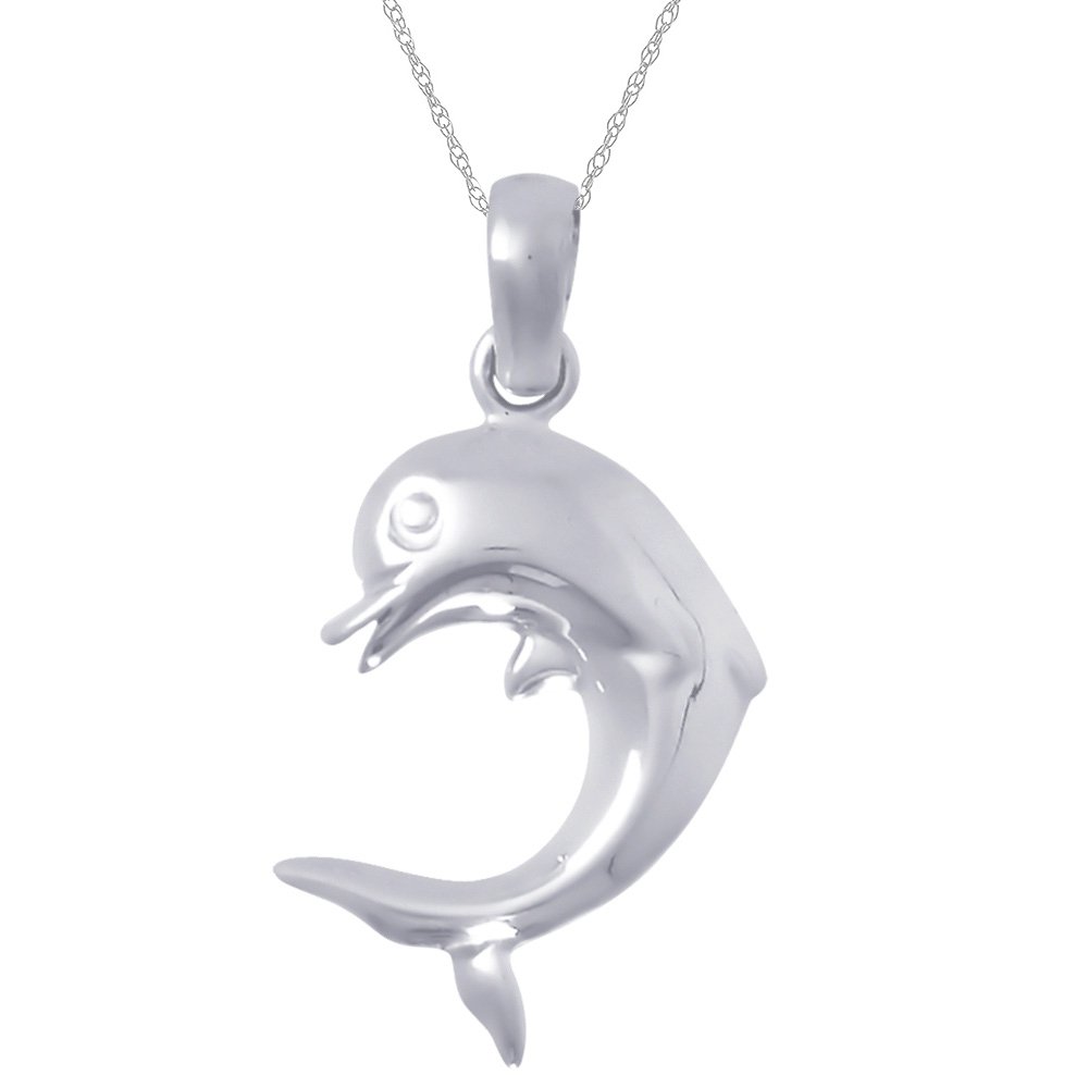 925 Sterling Silver Nautical Necklace with Jumping Dolphin Charm Pendant & Chain | High Polish Finish | Perfect for Beach Vacations, Ocean Lovers & Marine-Themed Gifts