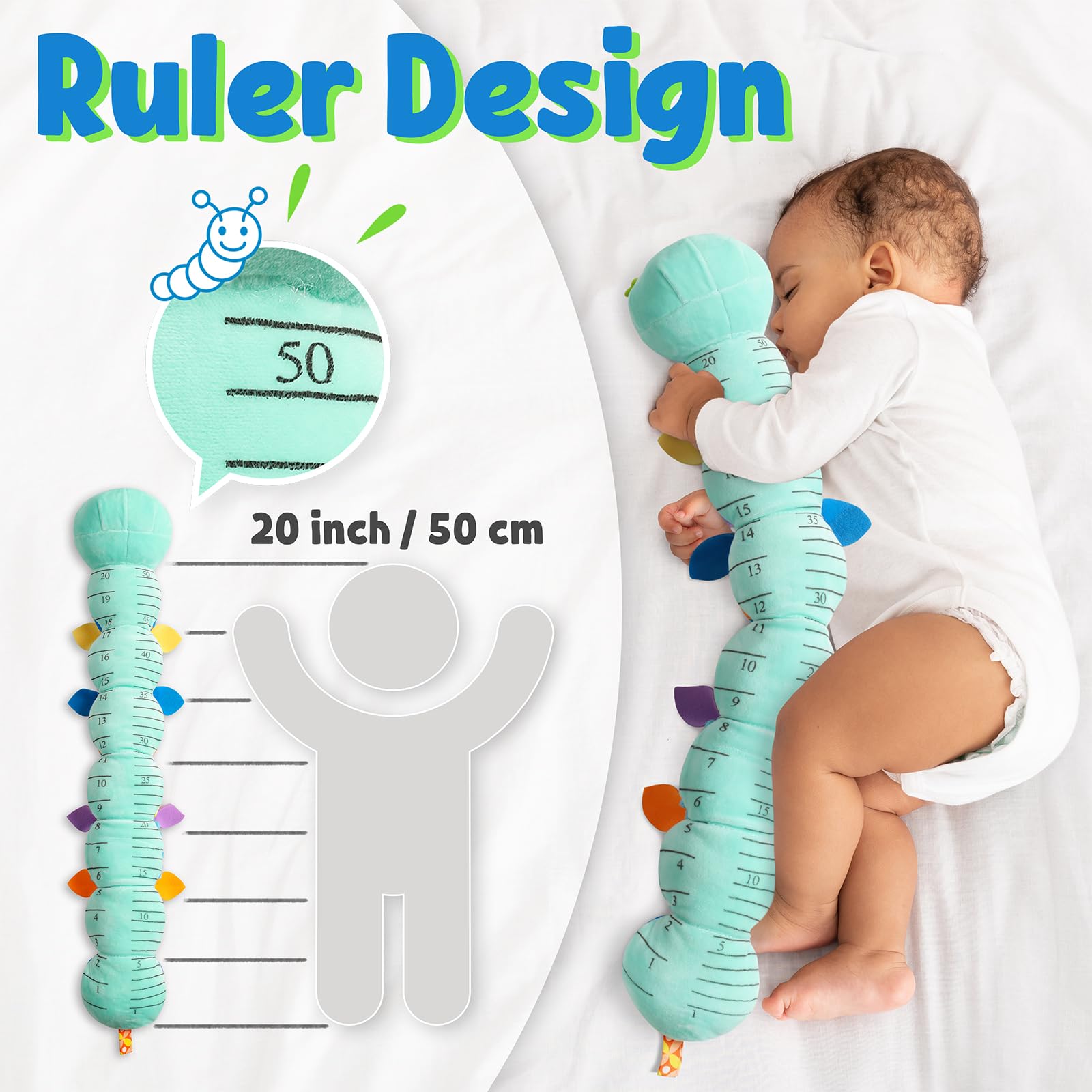 LIGHTDESIRE Musical Caterpillar Baby Toy - Soft Stuffed Animal with Ruler Design & Bell Ring, Teething Toy for Infants 0-12 Months (Blue) | Perfect for Tummy Time, Sensory Play & Early Learning Development