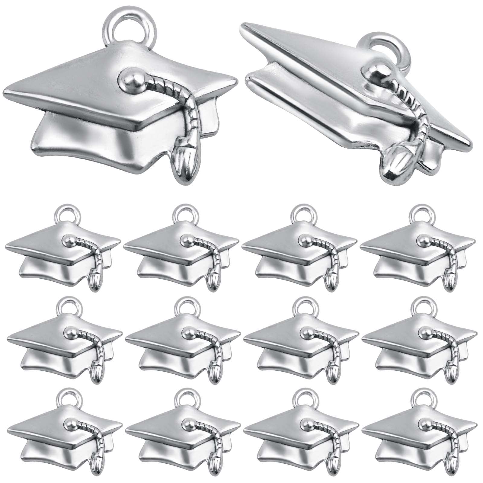 50Pcs Antique Silver Graduation Cap Charms - Alloy Diploma Pendants for Jewelry Making, DIY Bracelets & Necklaces - Perfect for Graduation Gifts, Party Decorations & School Celebrations