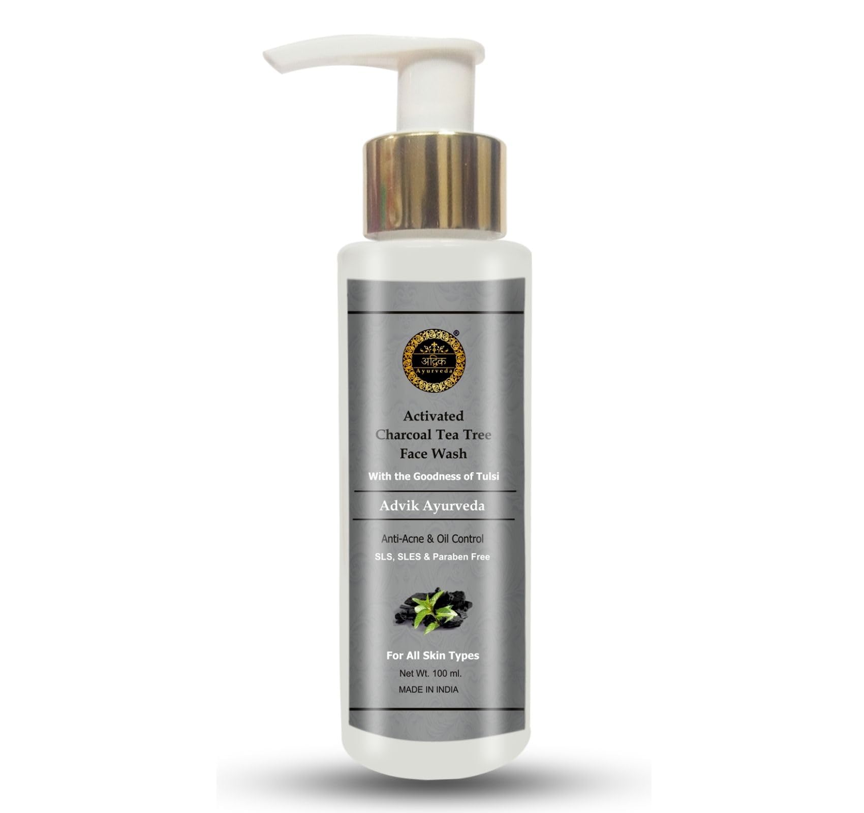 Activated Charcoal & Tea Tree Oil Face Wash - 100ml | Anti-Acne Treatment, Deep Pore Cleanser for Oily Skin, Pollution Defense | Daily Facial Cleansing for Men & Women