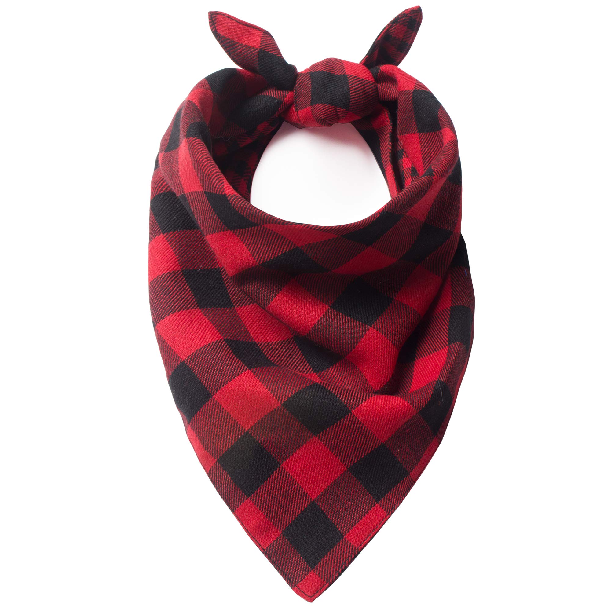 HuskyLove 5-Pack Reversible Buffalo Plaid Dog Bandanas - Washable Cotton Pet Scarves for Small Medium Large Dogs & Cats (Red) - Perfect for Holidays, Parties & Outdoor Adventures