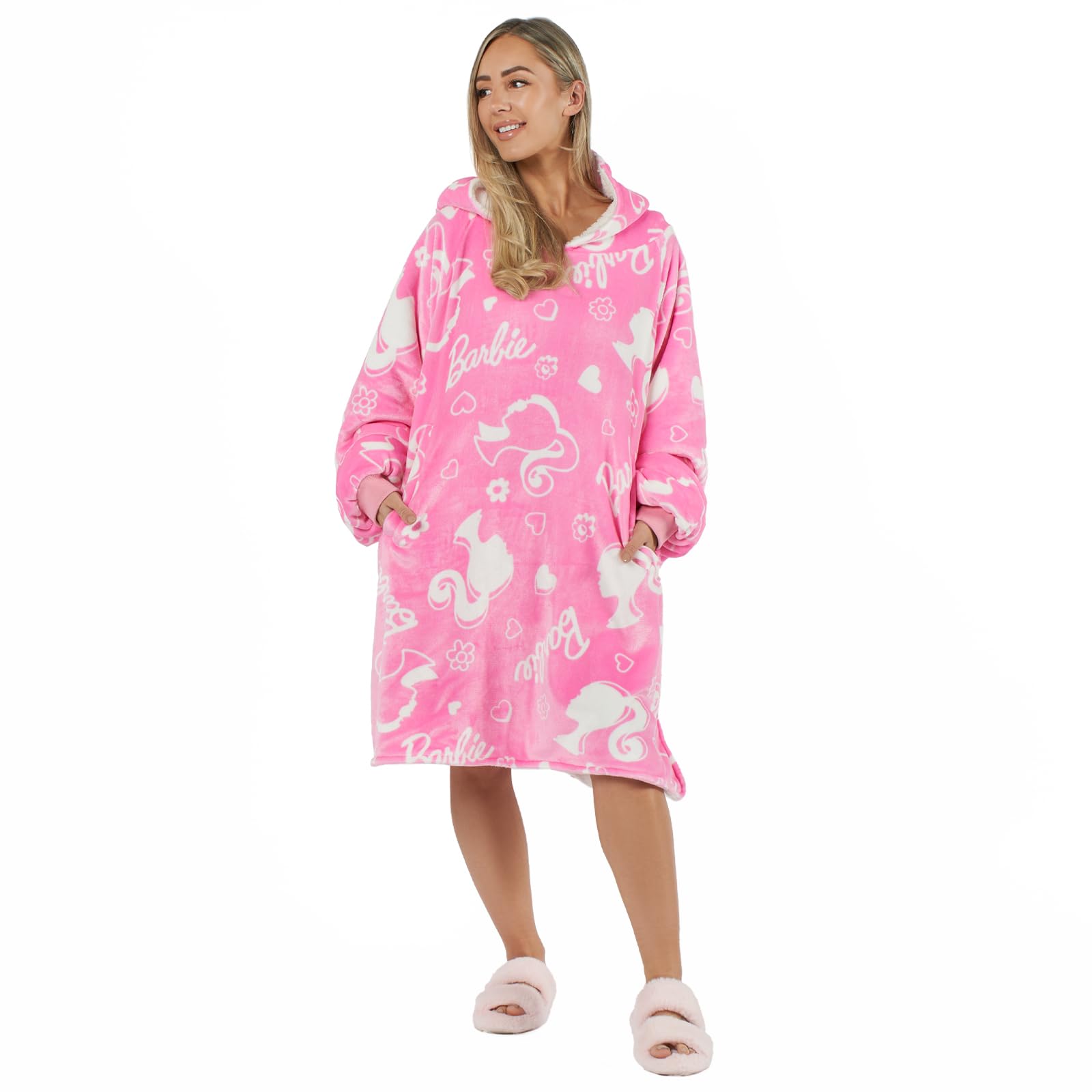 **Officially Licensed Barbie Oversized Hoodie Blanket - Soft Pink Cozy Pullover for Women & Girls | Ultra-Comfy Fleece Wearable Blanket for Lounge, Movie Nights & Gifts**