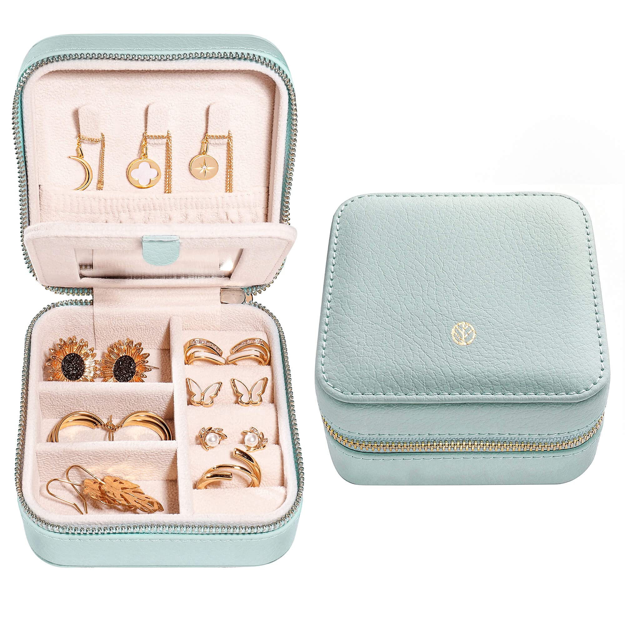 S.Leaf Portable Jewelry Organizer Box for Women - Compact Travel Jewelry Case with Multiple Compartments, Mini Jewelry Storage for Necklaces, Rings & Earrings (Lychee Haze Blue) - Perfect for Vacation, Business Trips & Daily Organization