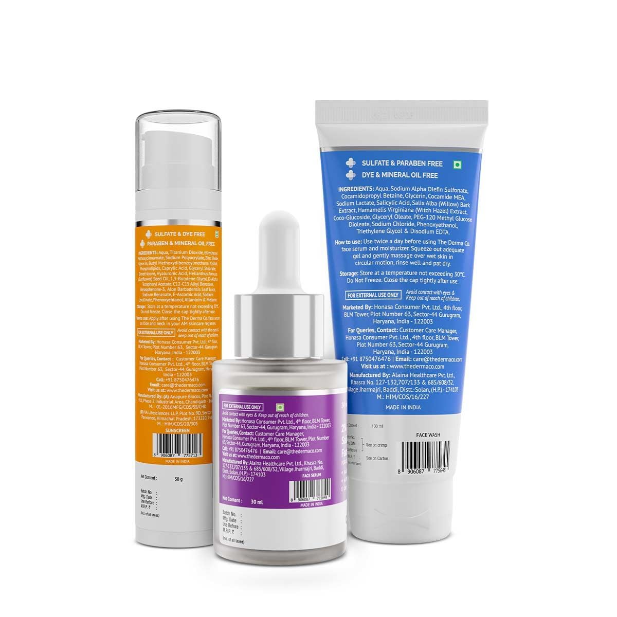 The Derma Co Anti Acne Skincare Kit - 1% Salicylic Acid Face Wash, 2% Salicylic Acid Serum & 1% Hyaluronic Sunscreen SPF 50 PA++++ | Broad Spectrum Protection for All Skin Types | Unisex 3-Piece Set | Perfect for Daily Acne Treatment & Sun Protection Routine