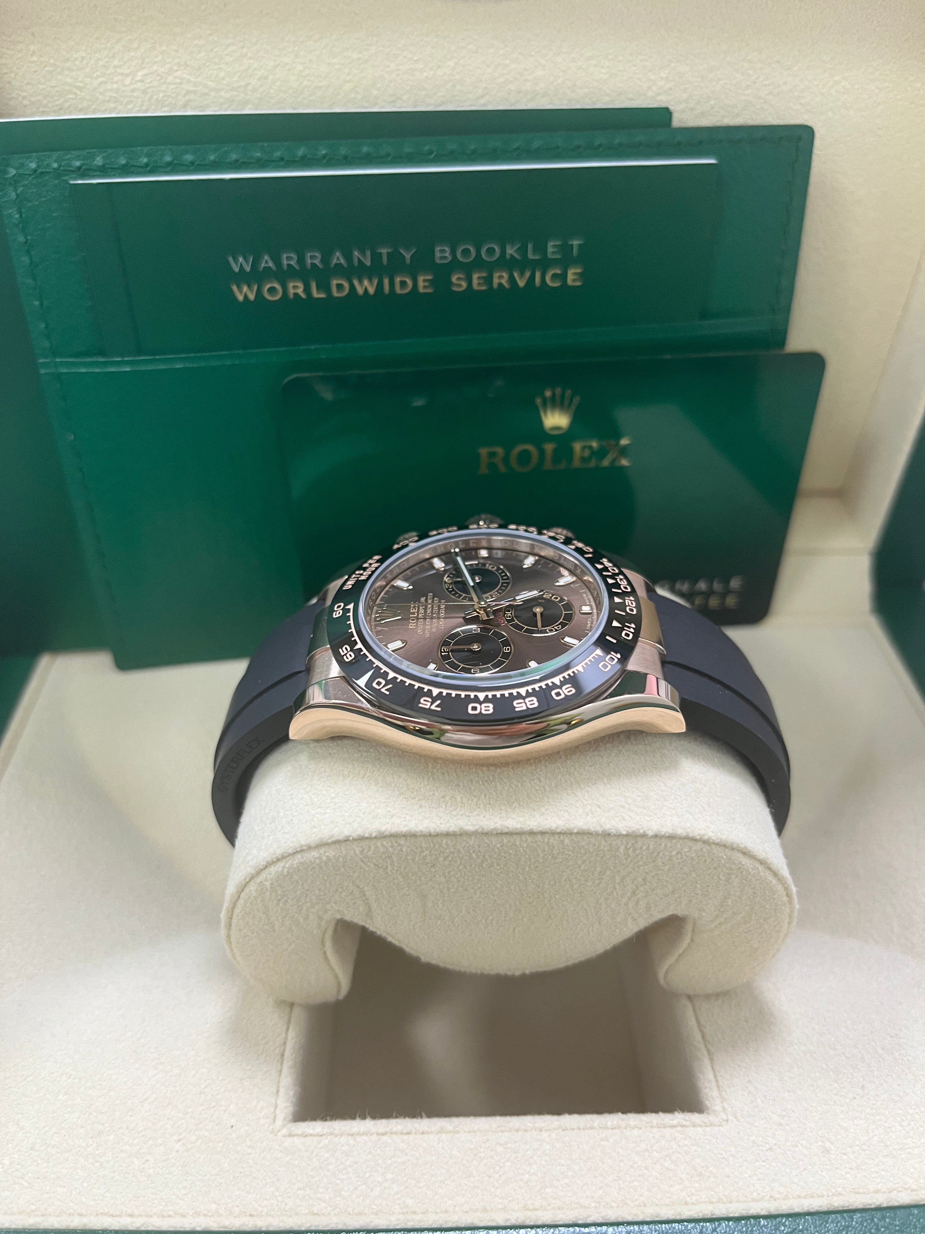 Rolex Daytona Everose Gold Cosmograph 40mm Watch - Chocolate Index Dial & Black Oysterflex Strap (Ref# 116515LN) | Luxury Chronograph for Men, Perfect for Business Events & Special Occasions