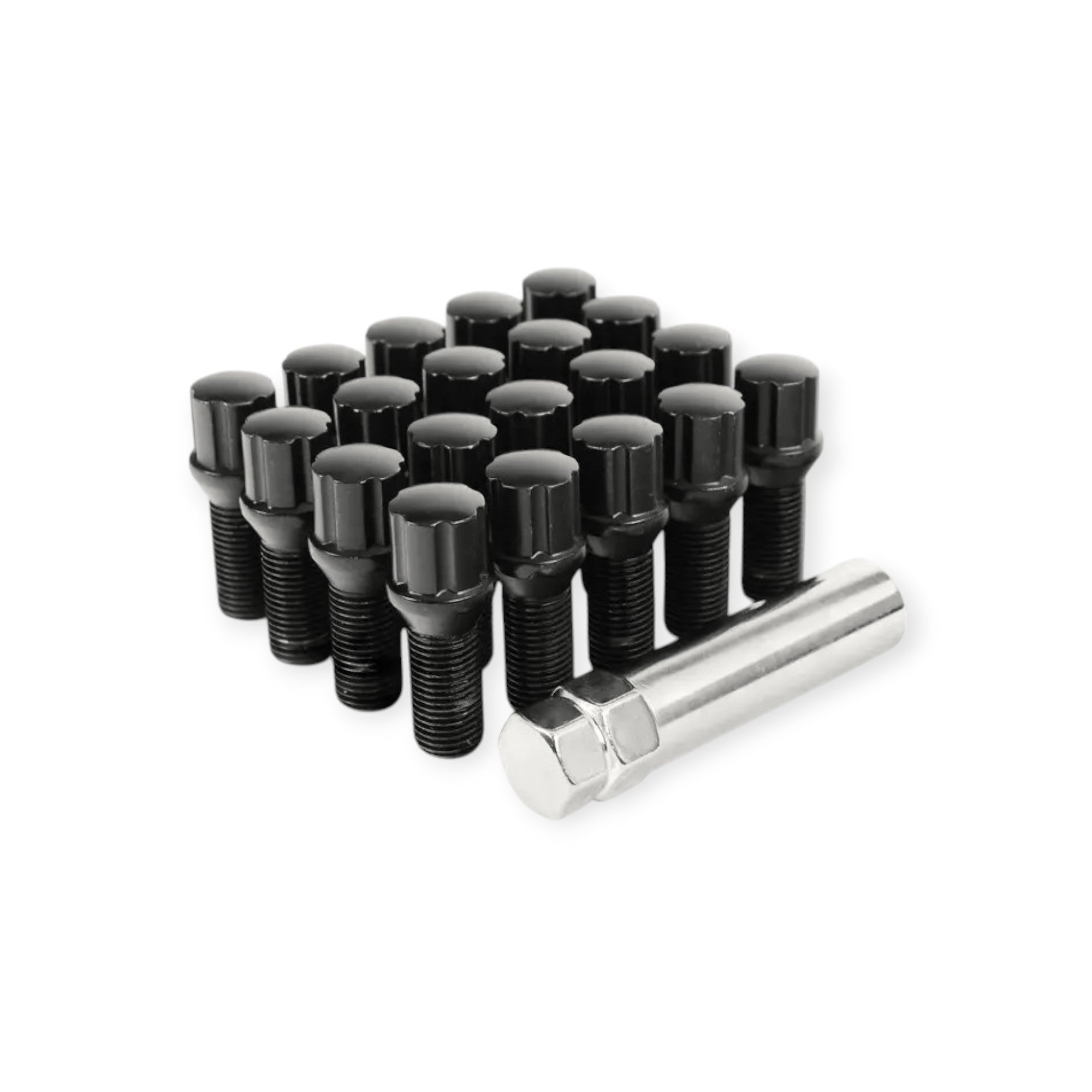 Mevius Wheel Mate Lug Bolt - Black 12x1.50 Thread 27mm Ball Seat 14mm Hex (Set of 20) - Perfect for Car Wheel Replacement & Customization