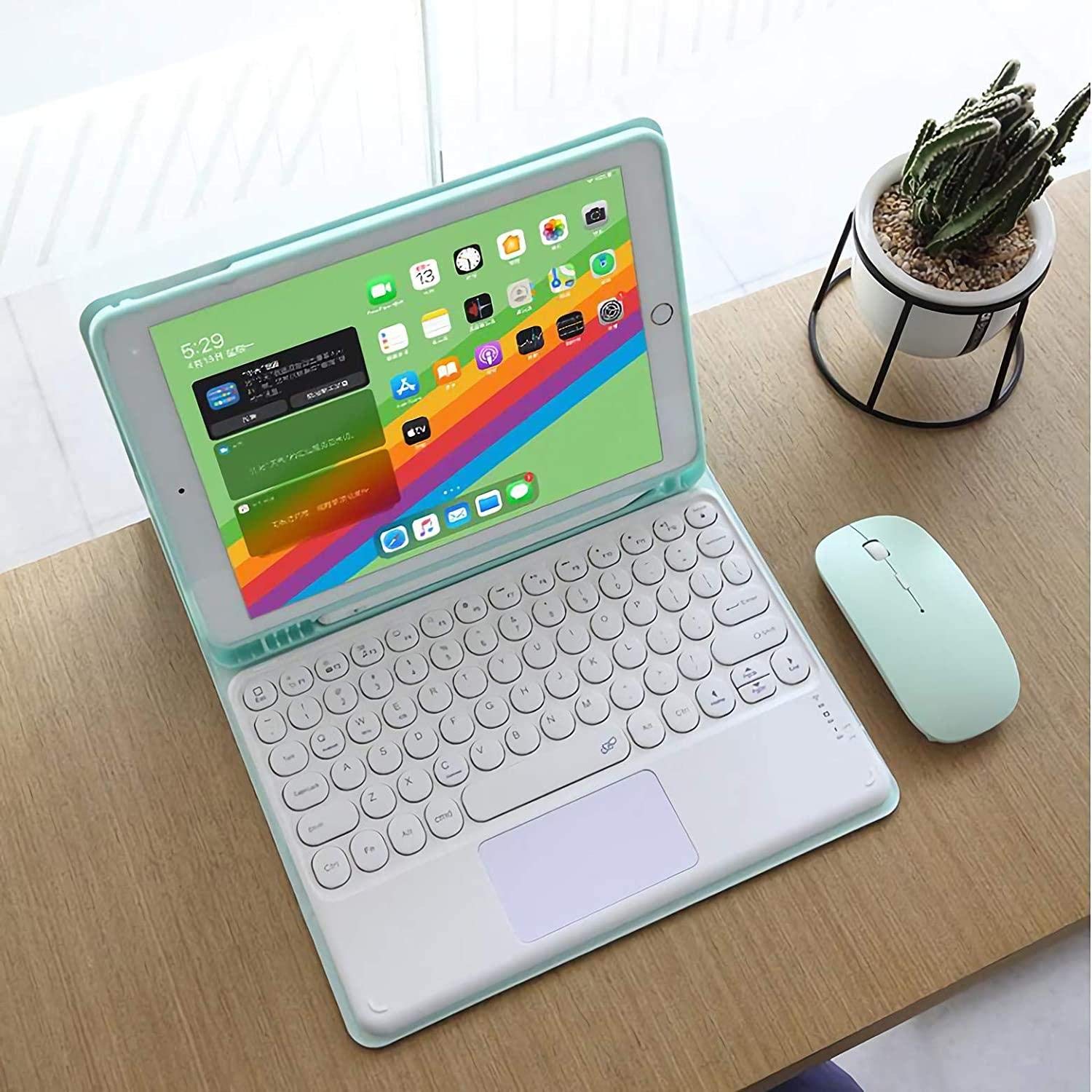 Wireless Bluetooth Keyboard Case for iPad 9.7 (2017/2018/Air 1/Air 2) - Detachable Magnetic Keyboard with Touchpad & Pencil Holder, Soft TPU Protective Cover (Green) - Perfect for Work, Study & Travel