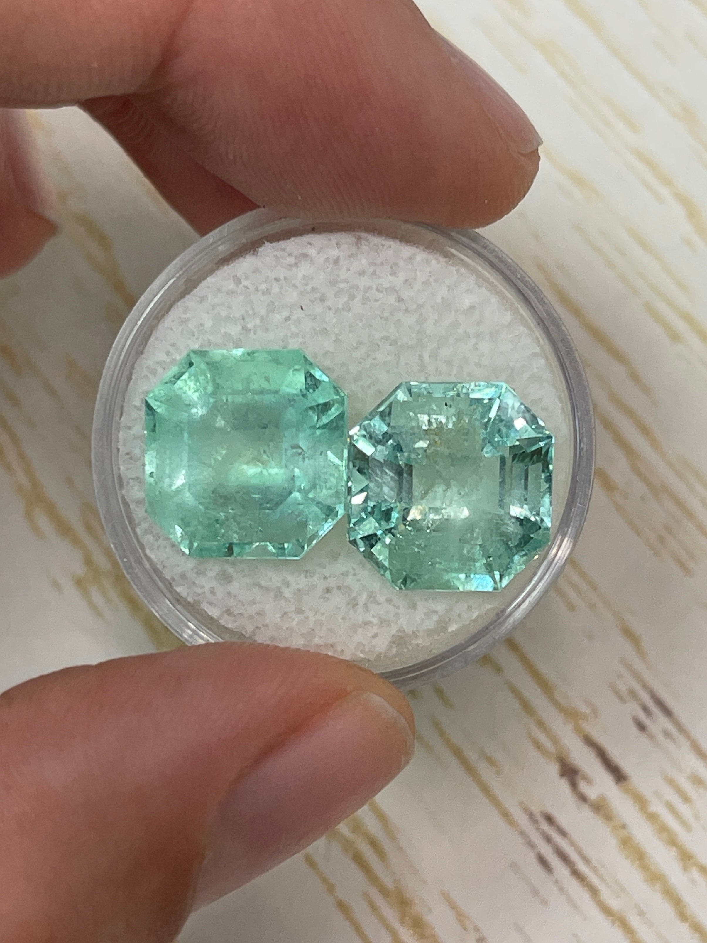 16.34tcw Matching Light Green Natural Colombian Loose Emeralds - Asscher Cut Gemstones for Jewelry Making, Engagement Rings & Luxury Gifts