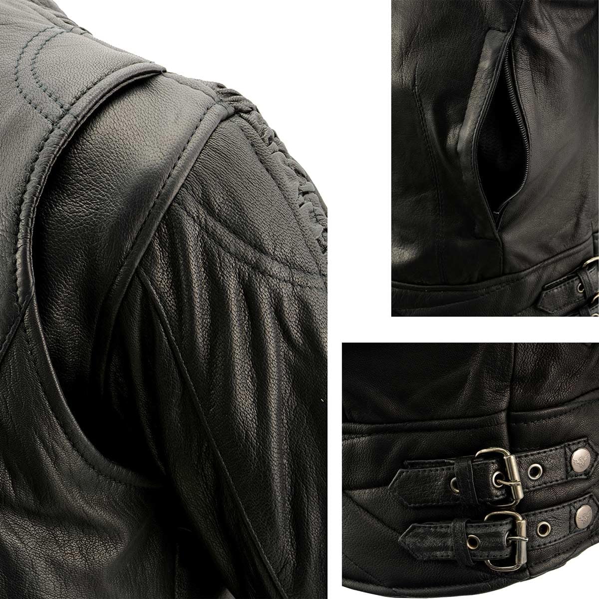 Milwaukee Leather MLL2571 Women's Black Crinkled Arm Lightweight Racer Jacket - Stylish Motorcycle & Casual Wear for Women