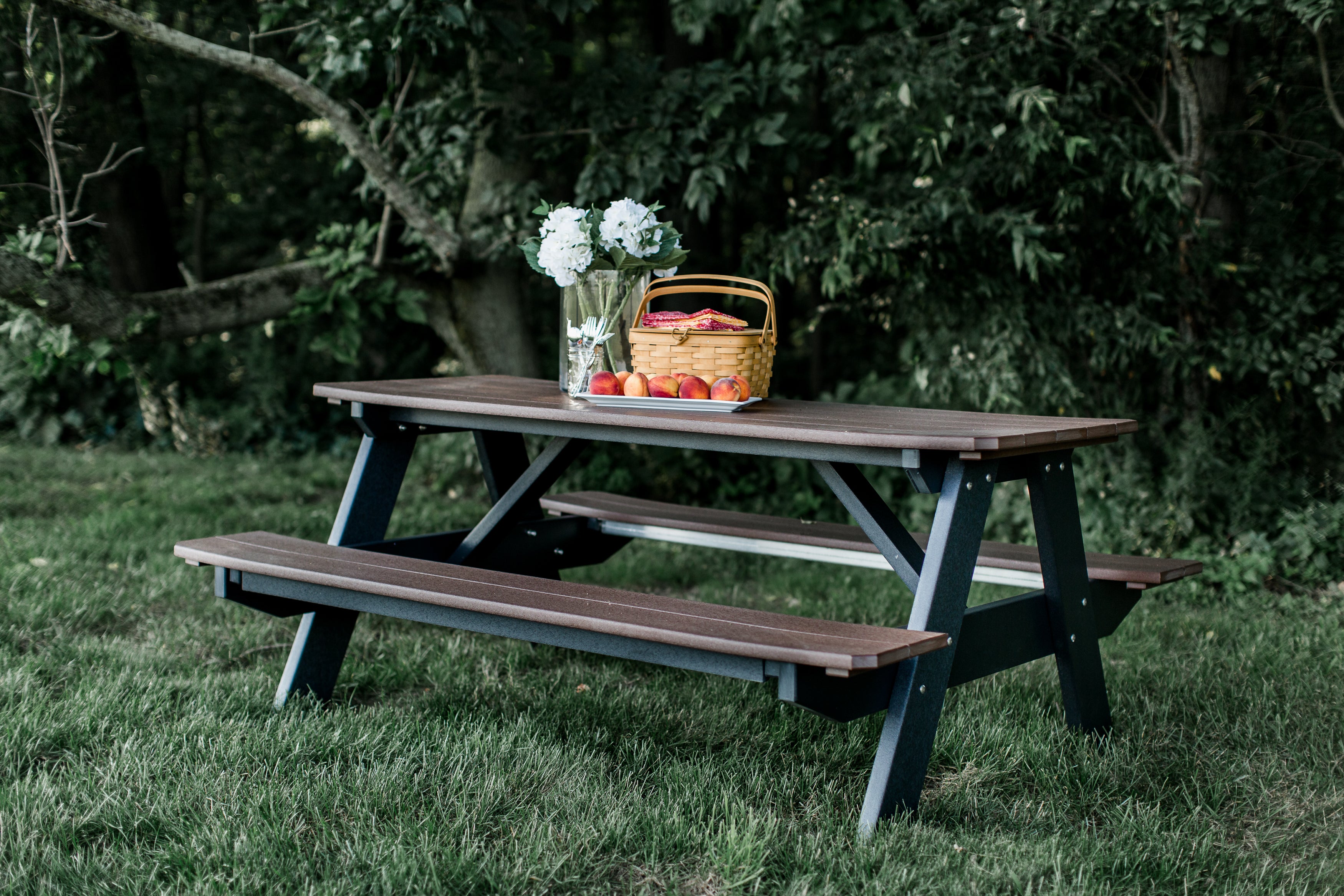 Heritage 72 Inch Outdoor Picnic Table with Attached Benches - Durable All-Weather Patio Furniture for Backyard, Garden, and Park Gatherings