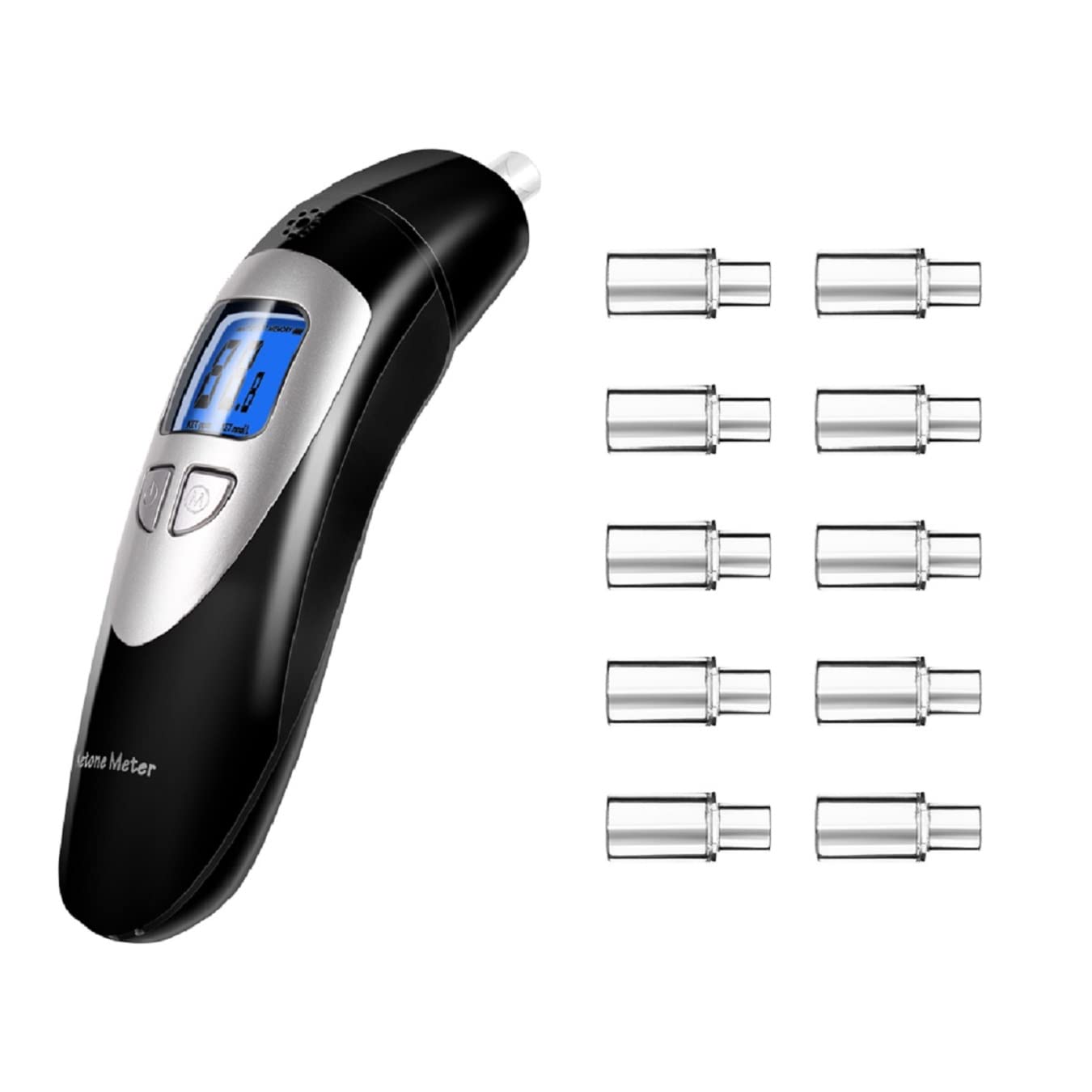 Premium Ketone Breathalyzer - High Accuracy Digital Ketone Meter for Ketosis Testing with 10 Disposable Mouthpieces (Black) | Ideal for Keto Diet, Weight Loss & Diabetes Management