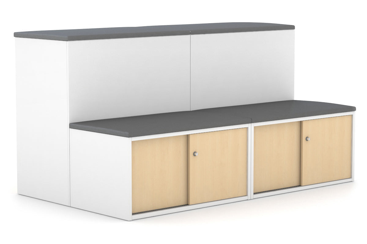 Professional Medical Sliding 4-Door Credenza with Seat Cushion - Uniform Storage Cabinet for Hospitals & Clinics [Silver Handle] - Perfect for Medical Offices, Exam Rooms & Healthcare Facilities