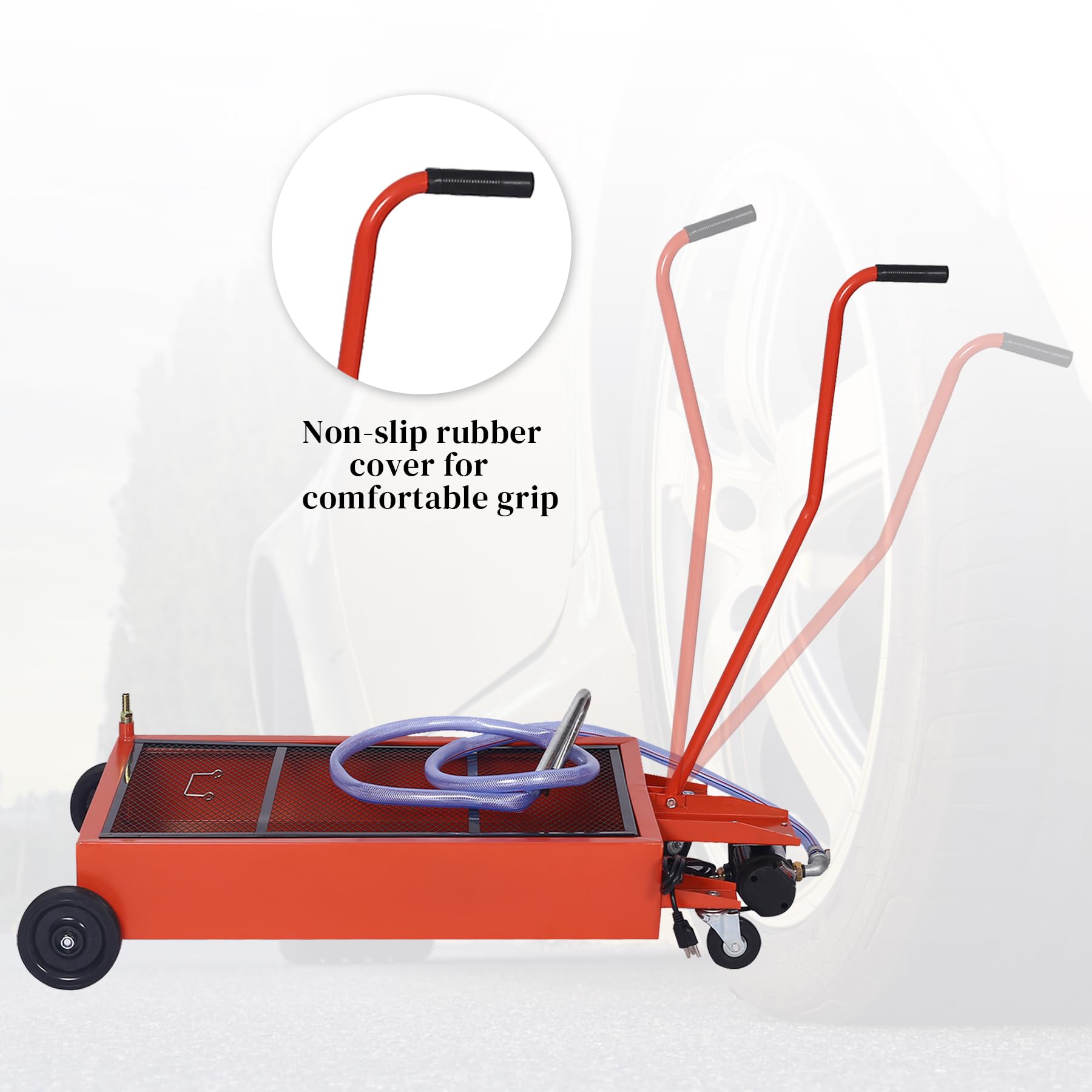 17 Gallon Oil Drain Pan with Electric Pump - Low Profile Oil Change Pan for Trucks & Cars - Foldable Handle, 7ft Hose & Swivel Casters - Perfect for DIY Oil Changes & Garage Maintenance