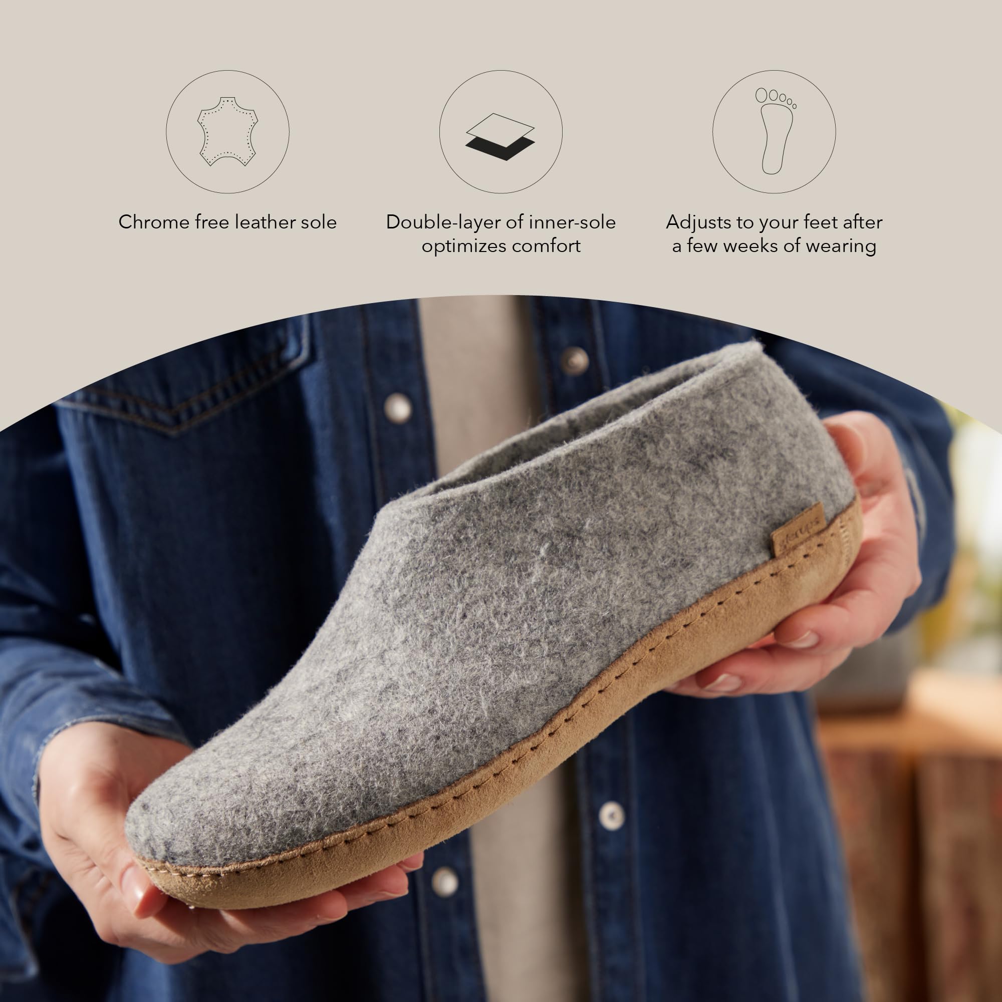 Glerups Genuine Leather Sole Wool Slippers - Cozy Indoor & Outdoor House Shoes for Men and Women - Perfect for Home, Office, and Relaxation