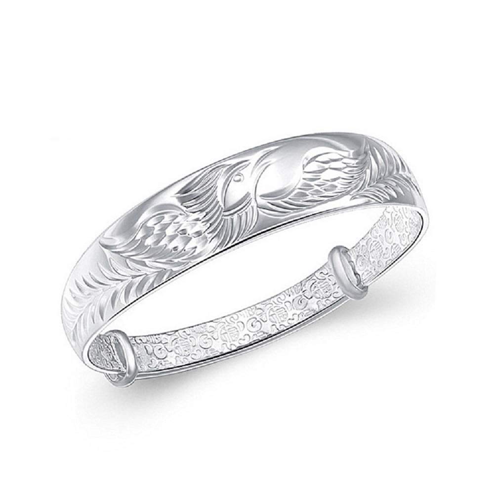MAIHAO 925 Sterling Silver Phoenix Bangle Bracelet for Women - Handmade Folk Art Jewelry, Elegant Gift for Birthday, Anniversary & Special Occasions