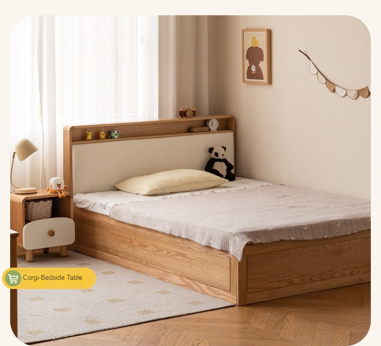 Solid Oak Wood Multifunctional Storage Bed with LED Lights - Perfect for Modern Bedrooms, Guest Rooms, and Small Space Living