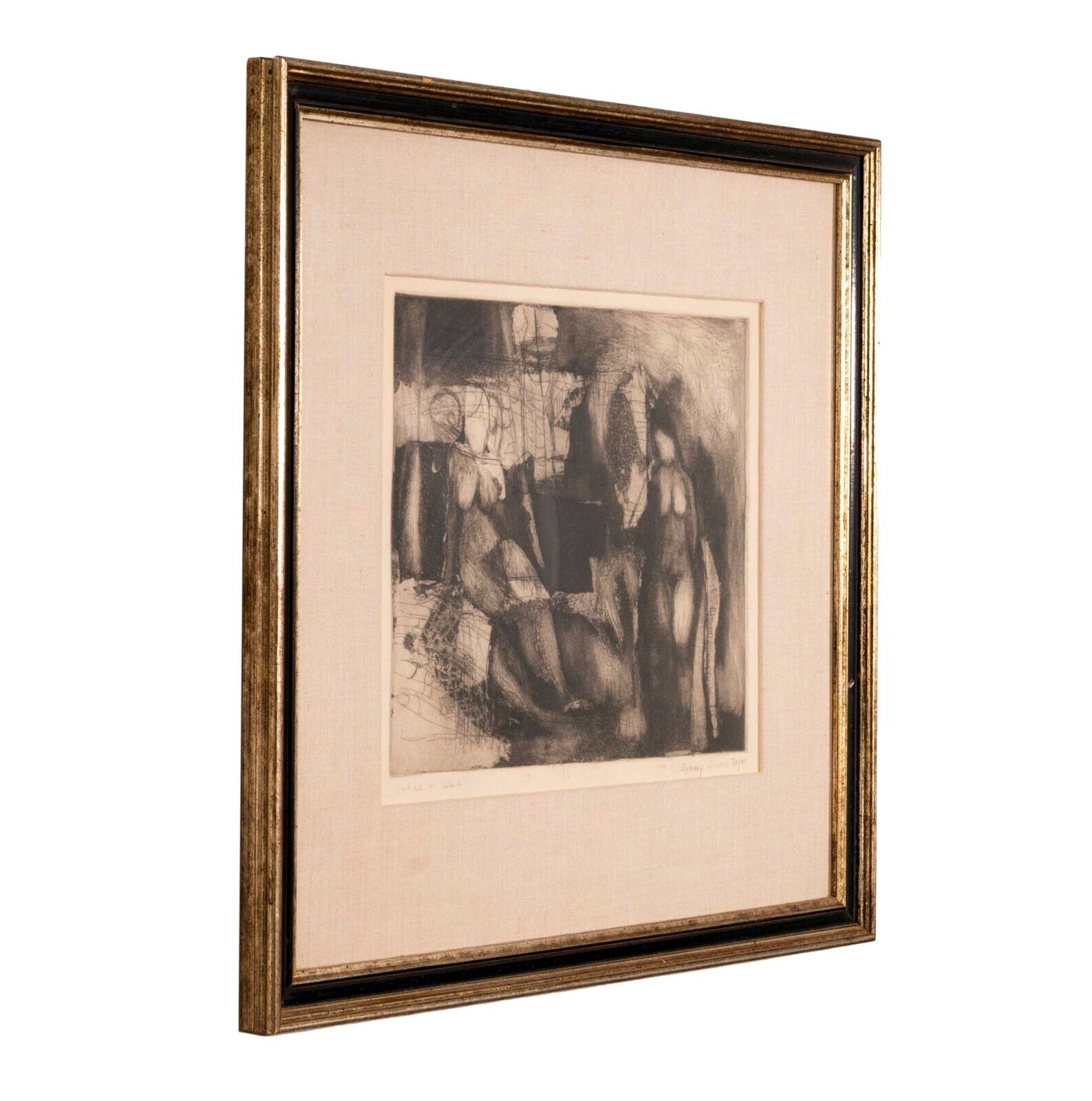 Taylor Ladies in Wait Signed Modern Figurative Etching 1/6 Framed Art Print - Sydney Glumb Limited Edition Wall Decor for Living Room, Bedroom & Office
