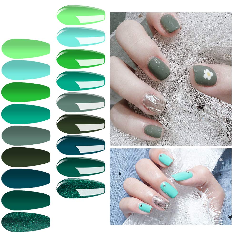 Vishine 12-Piece Soak Off UV LED Gel Nail Polish Set - Green Teal Colors with Base & Top Coat (8ml) | DIY Nail Art Manicure Kit for Home & Salon Use