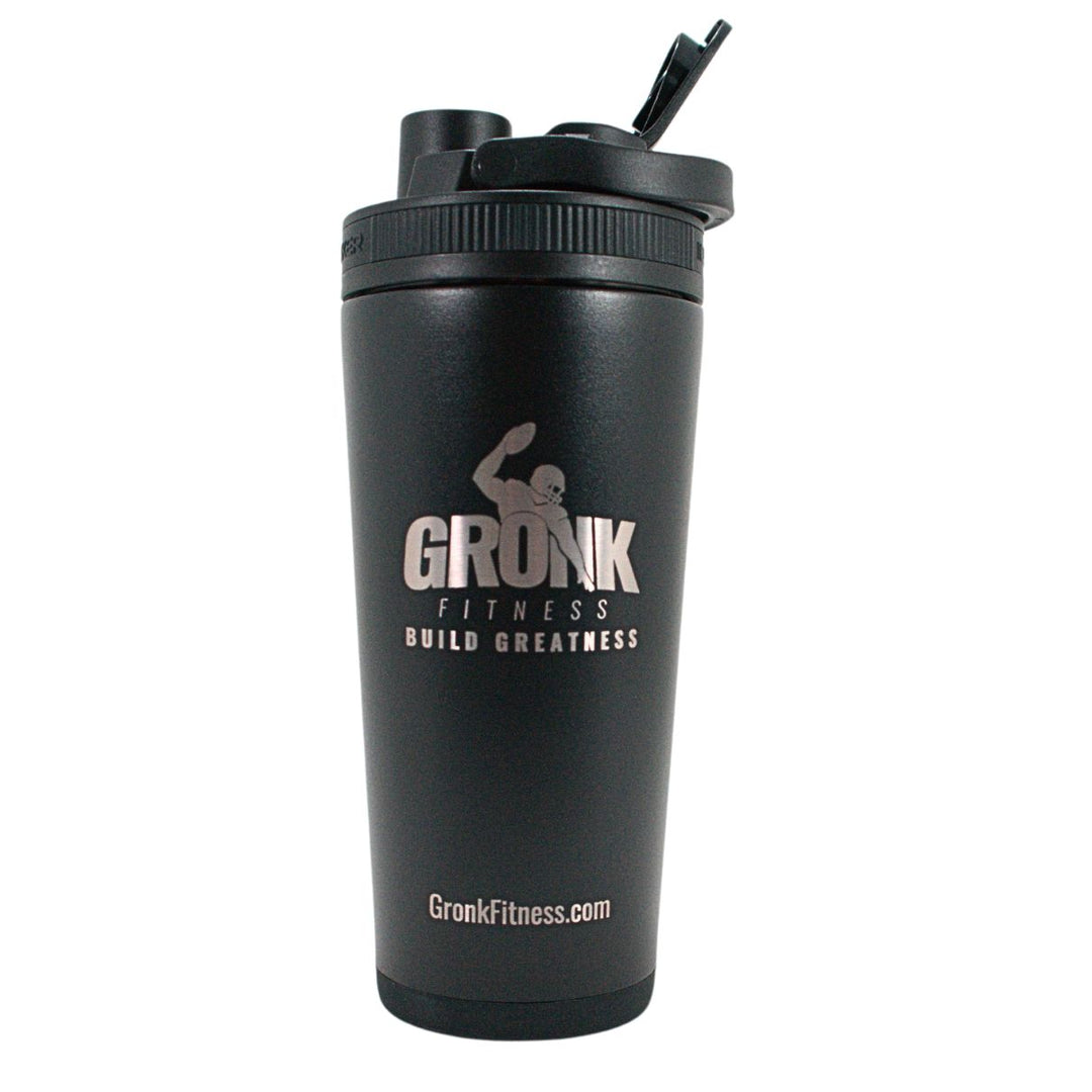 Gronk Fitness 20oz Black Ice Shaker Bottle - Leak Proof Protein Shaker Cup for Gym, Workouts & Post Exercise Recovery