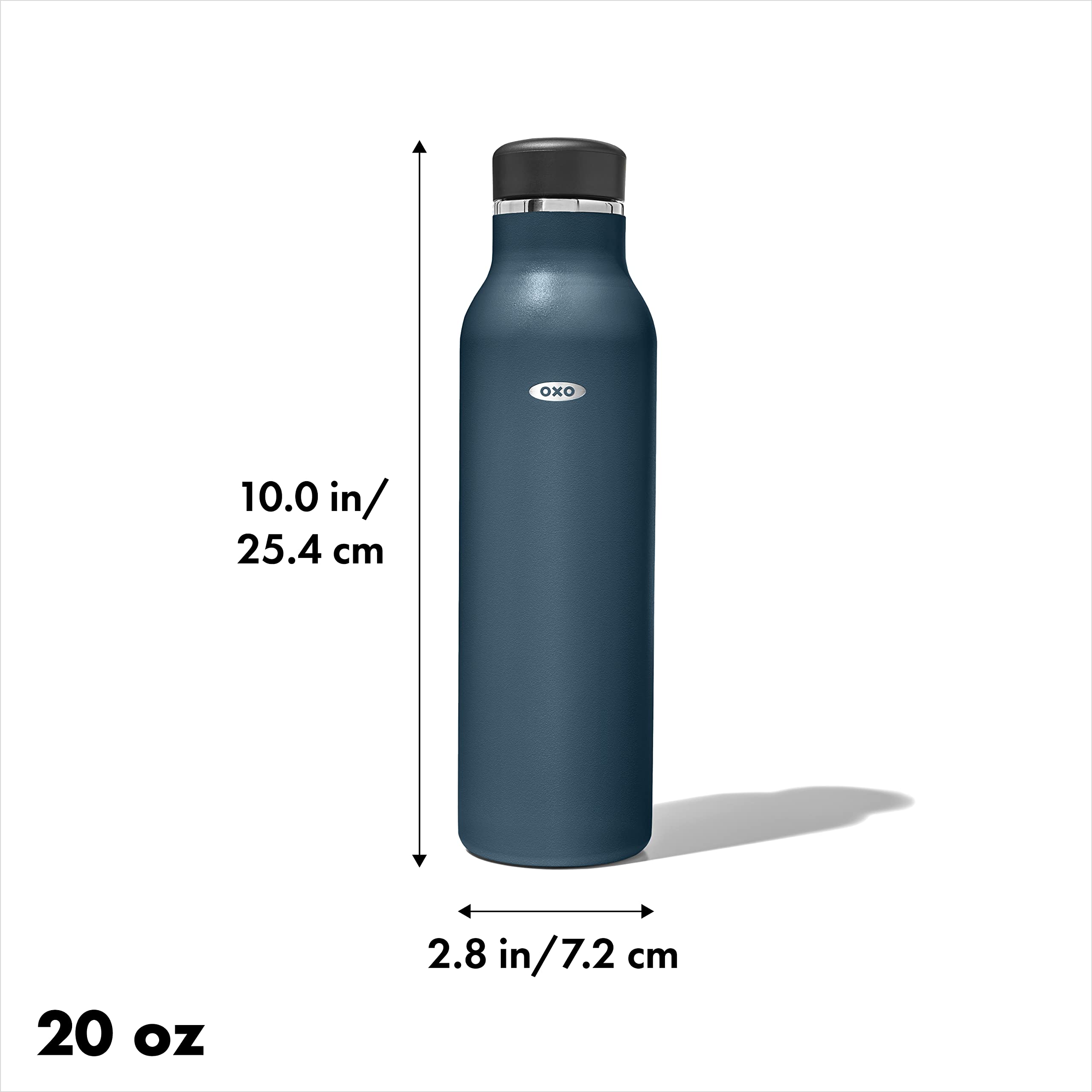 OXO Strive 20oz Insulated Stainless Steel Water Bottle with Leak-Proof Standard Lid - Dark Cobalt Blue | Keeps Drinks Cold for 24 Hours & Hot for 12 Hours | Perfect for Gym, Hiking, Office & Travel