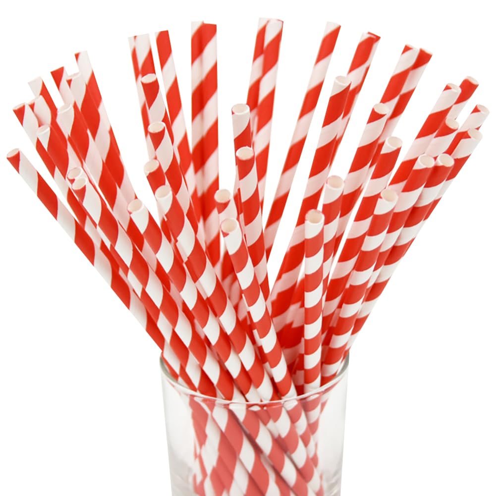 100 Pcs Red Paper Stripe Straws - 8