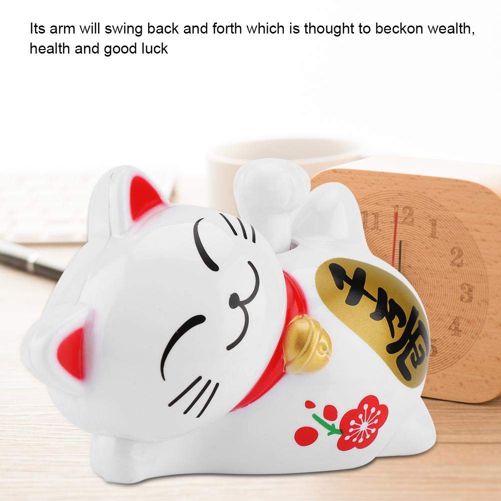 Solar Powered Lucky Cat Waving Arm - Fortune Beckoning Cat Car Decor for Good Luck & Wealth - Perfect for Dashboard, Office Desk & Home Decor