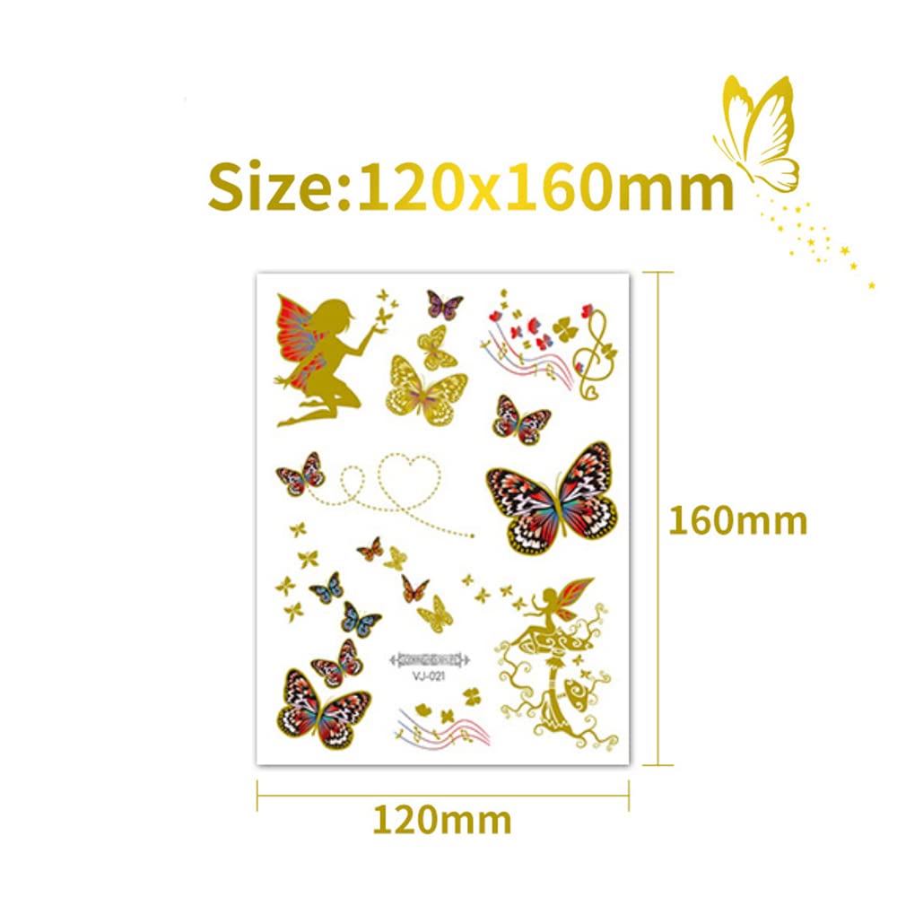 S.A.V.I Gold Temporary Tattoos for Women - Metallic Golden & Silver Butterfly & Music Note Fairy Tattoos (16x12cm) - Perfect for Festivals, Parties & Body Art