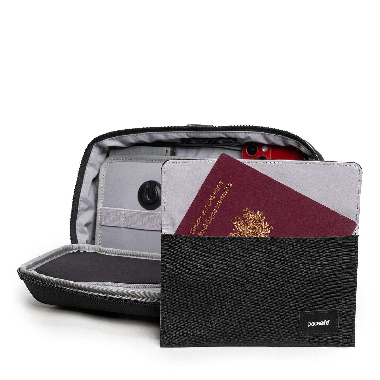 Pacsafe RFIDsafe™ RFID Blocking Travel Pouch - Secure Credit Card Holder for Wallet, Passport & Electronics - Perfect for Airports, Commuting & Anti-Theft Protection