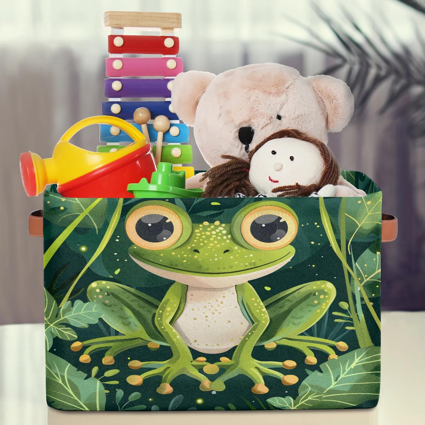 Cute Frog Large Storage Baskets for Shelves & Closets - Fabric Organizer Bins with Handles, Decorative Collapsible Home Storage for Clothes & Toys (2-Pack) - Perfect for Kids' Rooms, Playrooms & Nursery Organization
